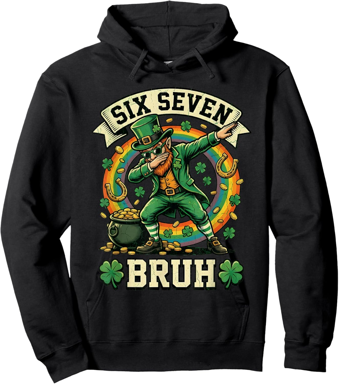 Bruh St Patricks Day Six Seven Kids Boys Men Women 67 Meme Hoodie - Hoodie | Black