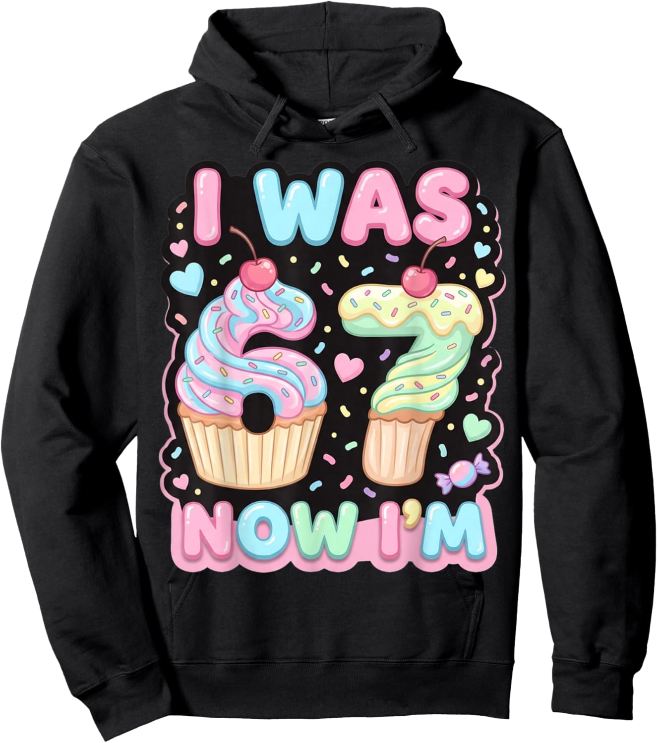 Six Seven Meme 7 Year Old Birthday Shirt was 6 Now I'm 7 Hoodie - Hoodie | Black