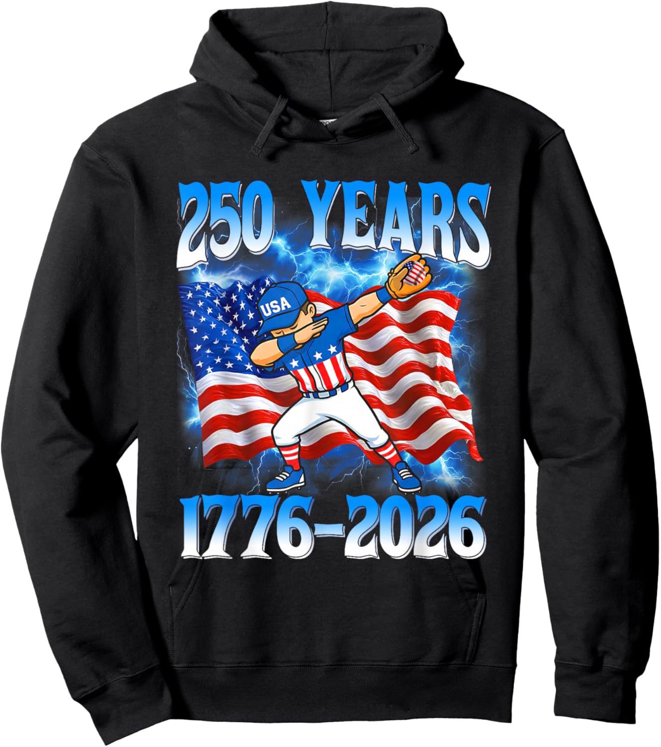 250 Years 1776 2026 250th Baseball American Flag 4th of July Hoodie - Hoodie | Black