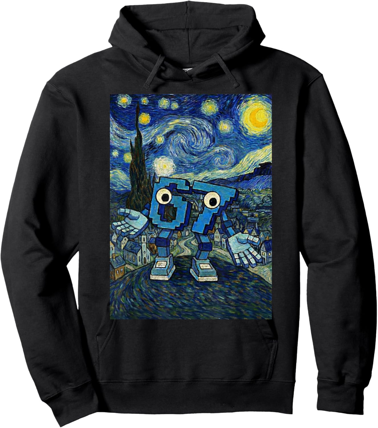 67 Six Seven 6-7 Starry Night Van Gogh Brainrot Slang Meme Hoodie - Hoodie | Black