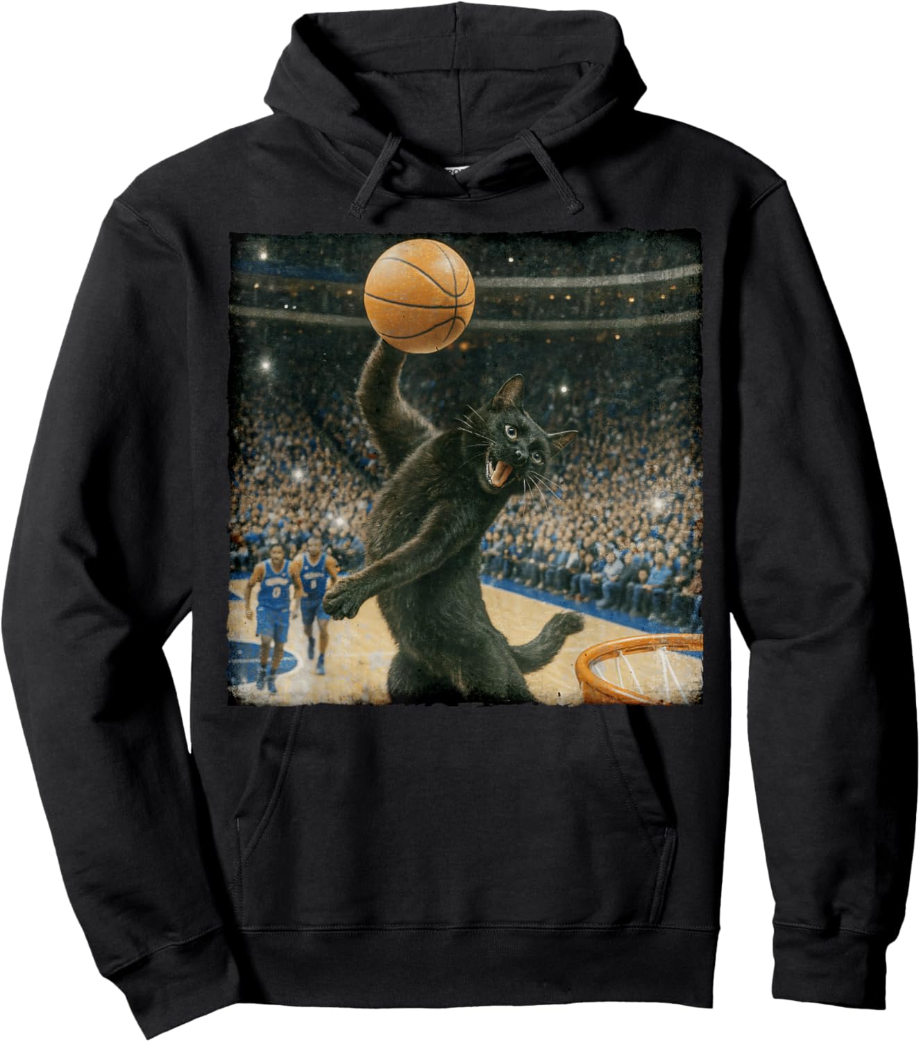 Basketball Player Game Day Meme Black Cat Playing Basketball Hoodie - Hoodie | Black