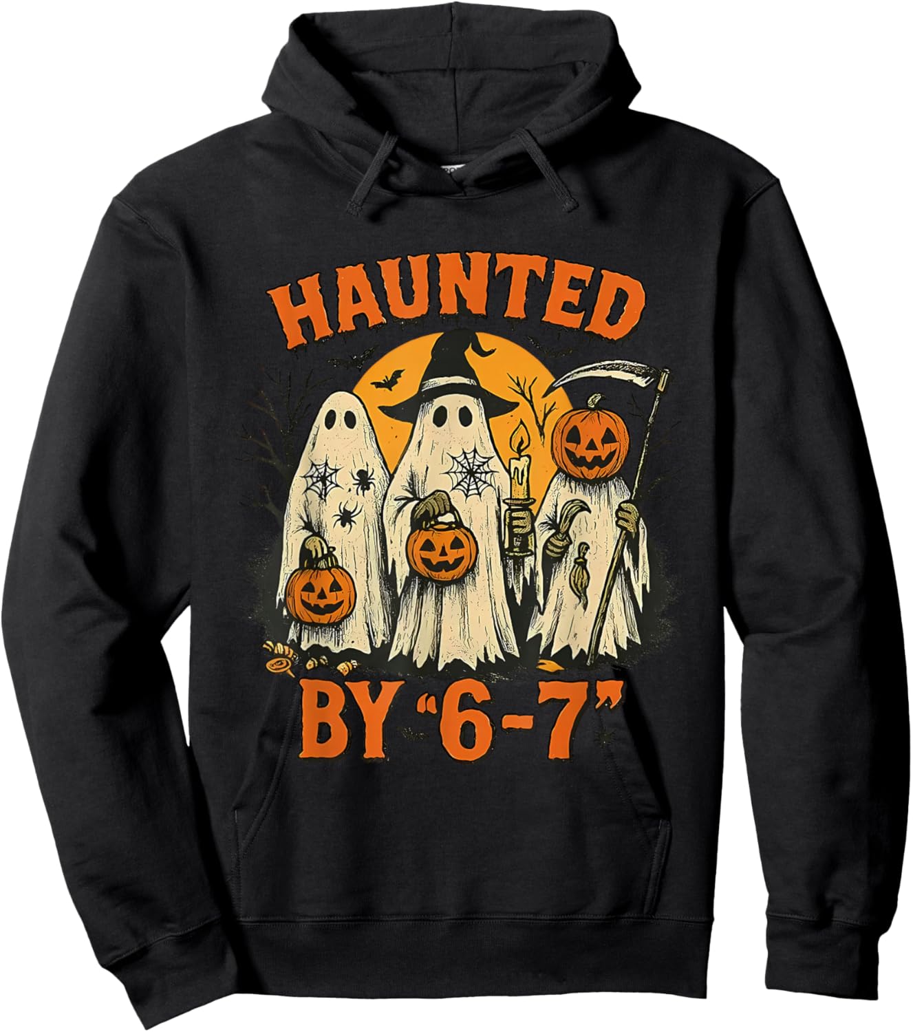 Haunted by 67 Funny Halloween Ghost Pumpkin Horror Nights Hoodie - Hoodie | Black