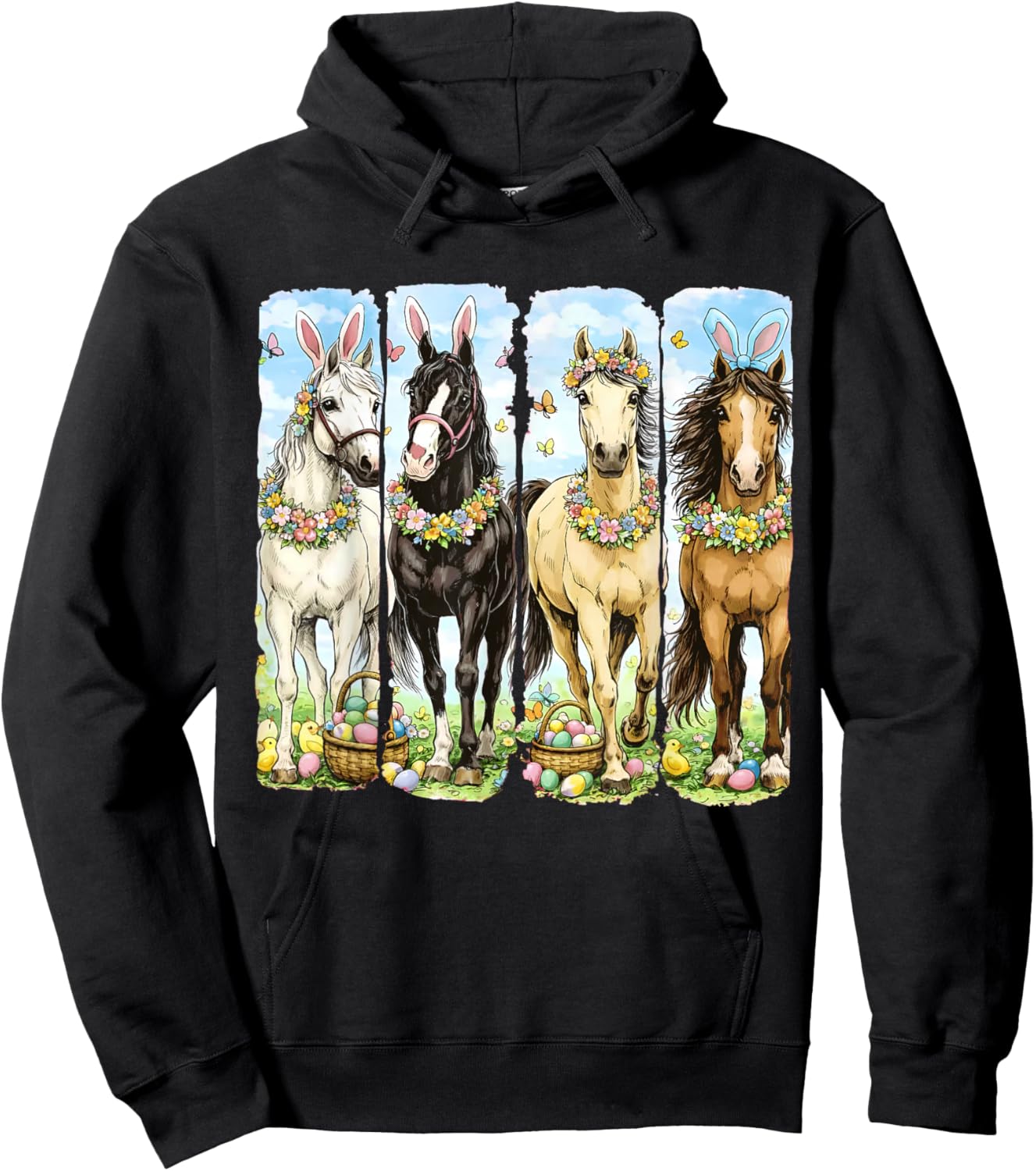 Easter Day Bunny Rabbit Horse Lover Easter Eggs Horse Riding Hoodie - Hoodie | Black