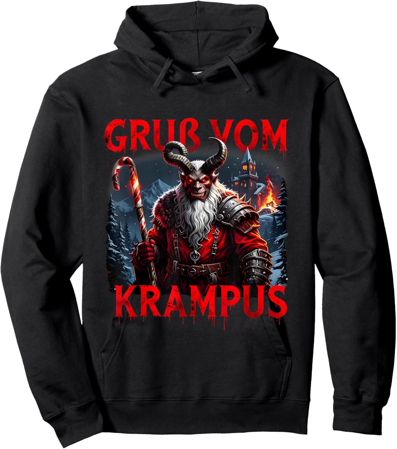 Vintage Gruß Vom Krampus Dark Christmas Merry Holiday Horror Hoodie - Hoodie | Black