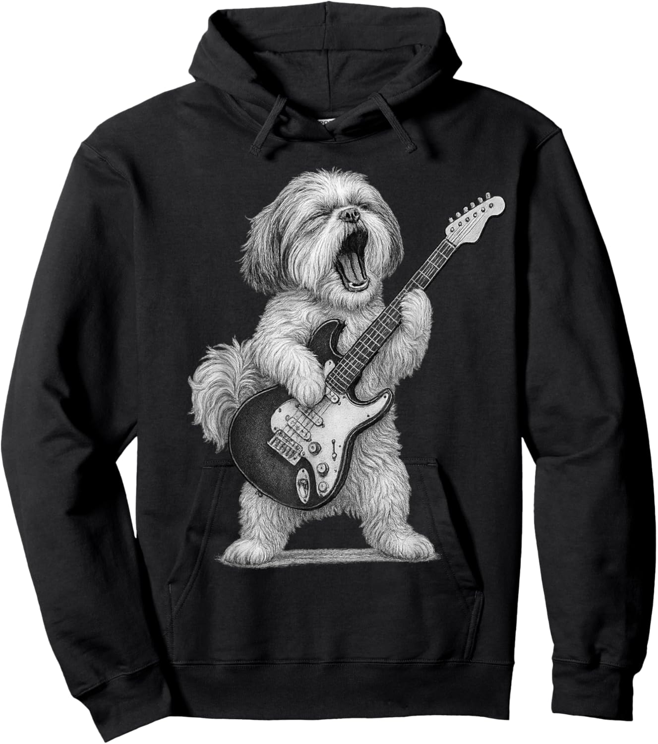 Shih Tzu Playing Guitar Rock Music Dog Lover Hoodie - Hoodie | Black