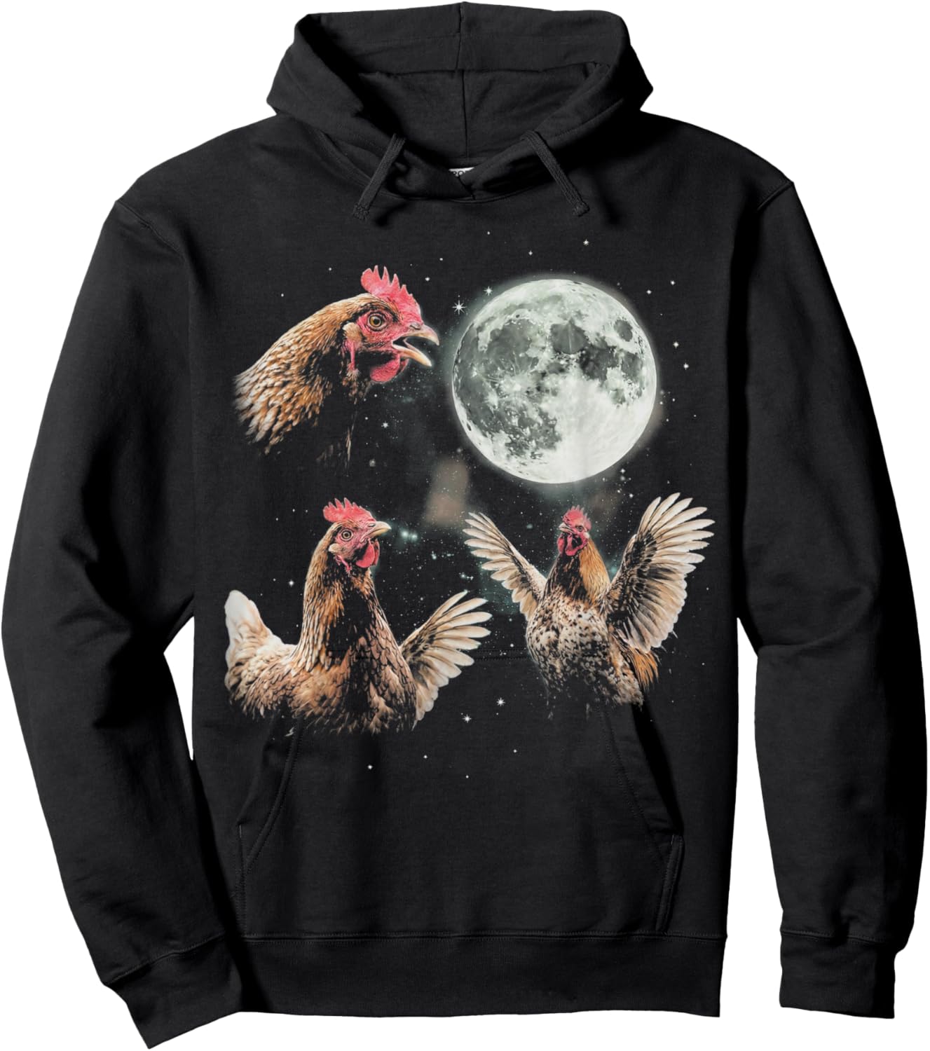 Funny Chicken Howling at Moon Vintage 90s Graphic Hoodie - Hoodie | Black