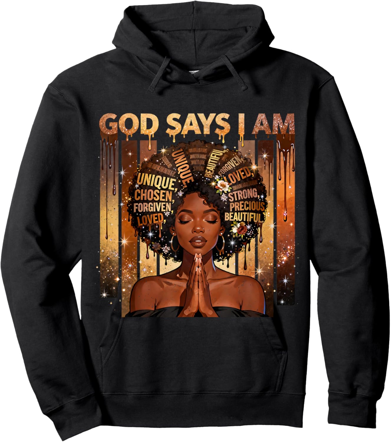 God Says I Am Chosen Loved Black Woman Faith Design Hoodie - Hoodie | Black