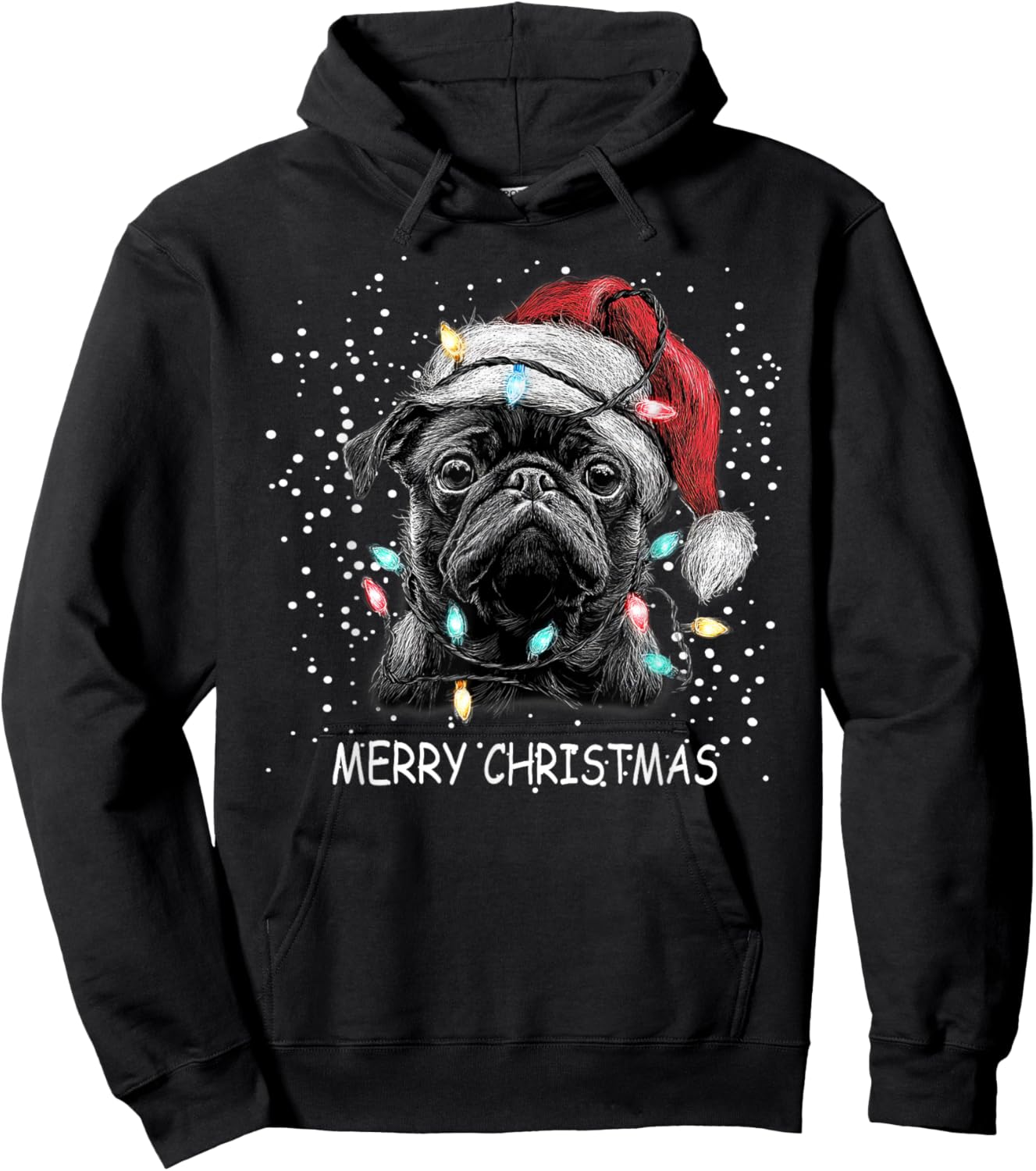 Pug Dog Christmas Lights Pajama Xmas Pet Lover Hoodie - Hoodie | Black