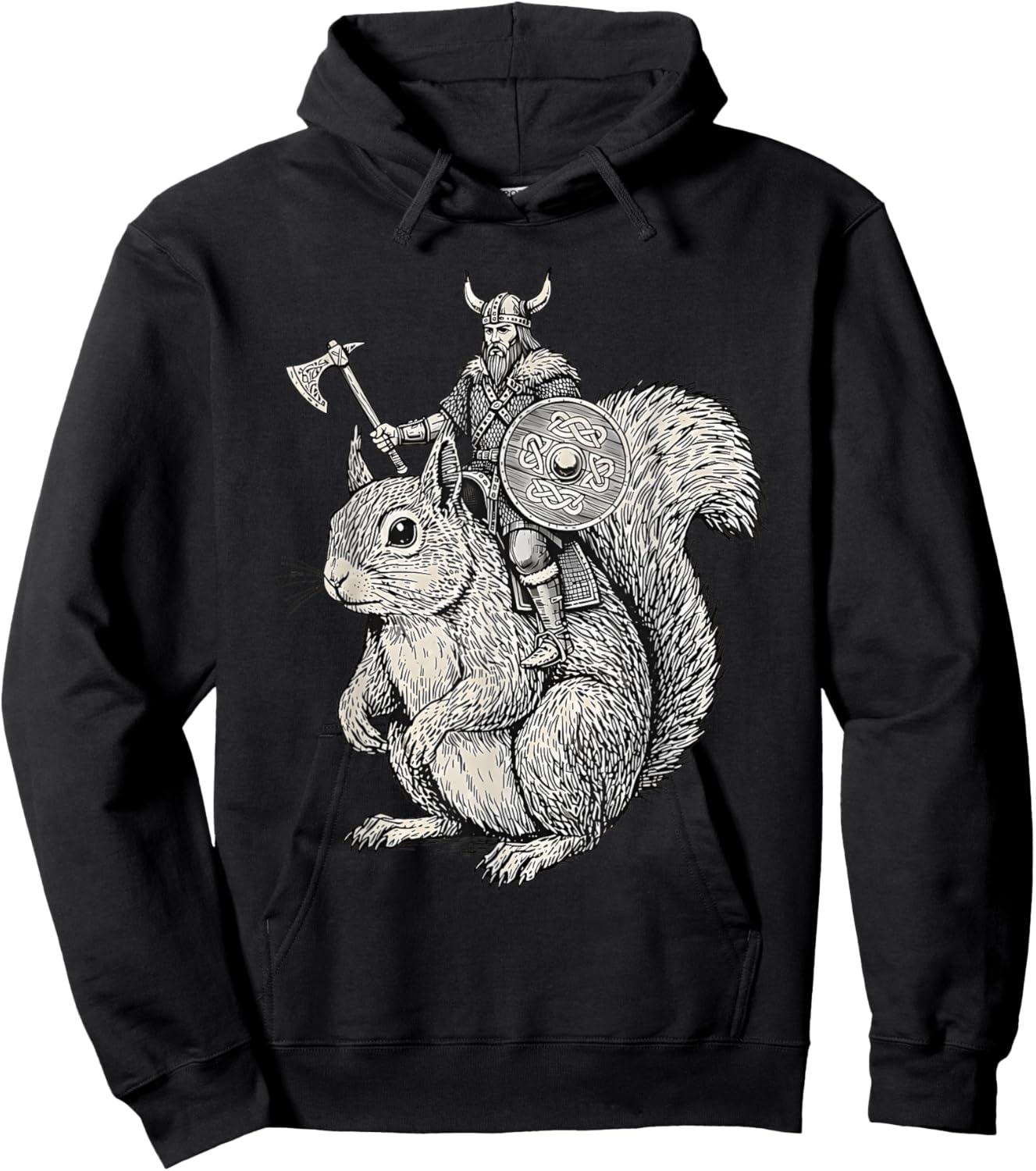 Viking Riding Squirrel Funny Warrior Art Hoodie - Hoodie | Black