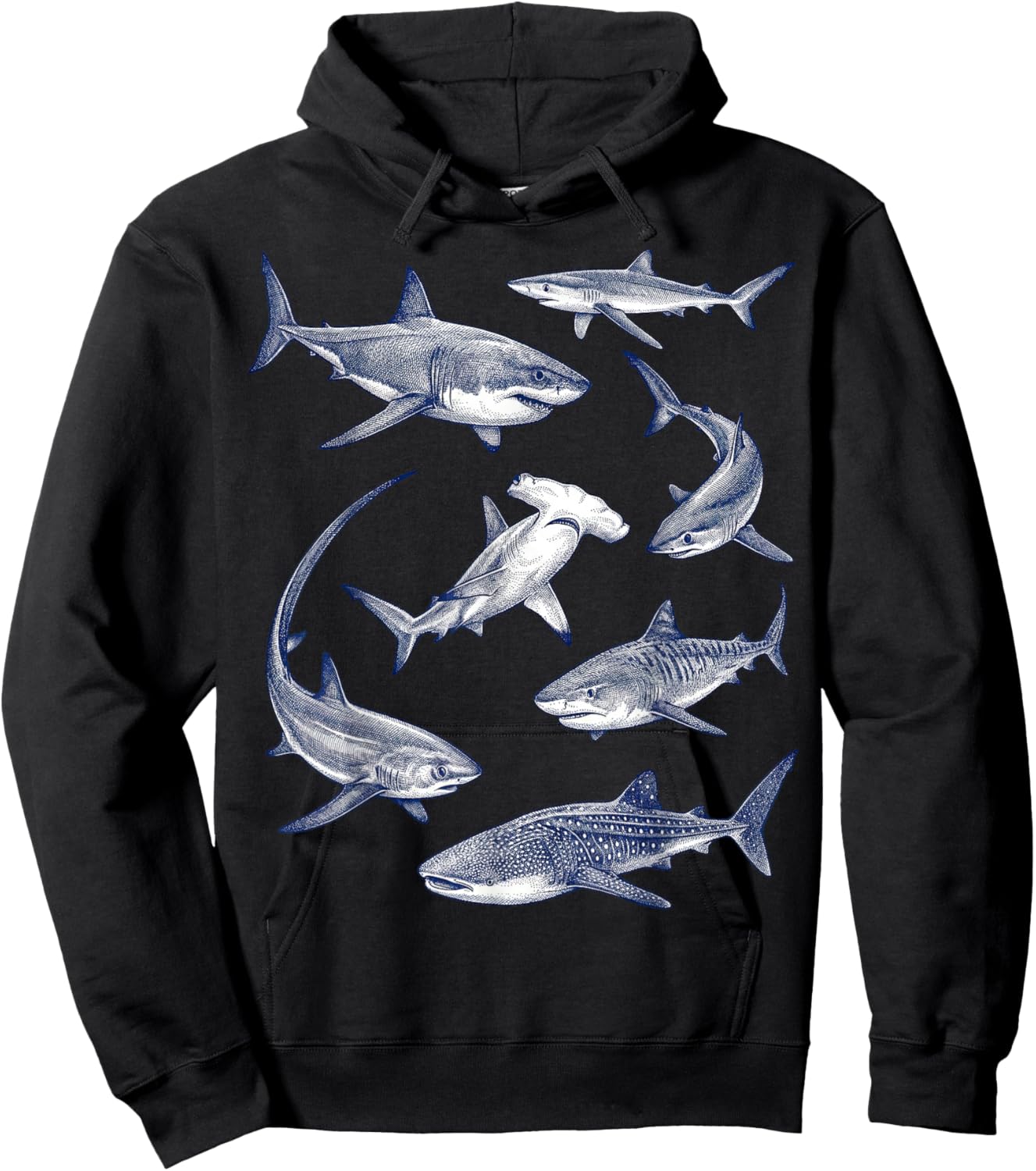Vintage Sharks Marine Animals Wildlife Shark Lovers Retro Hoodie - Hoodie | Black