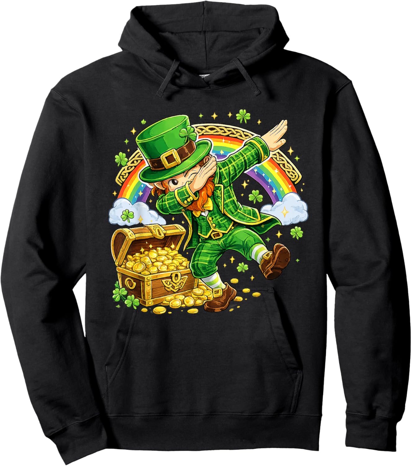 Funny Leprechaun Dabbing Lucky St Patricks Kids Boys Hoodie - Hoodie | Black