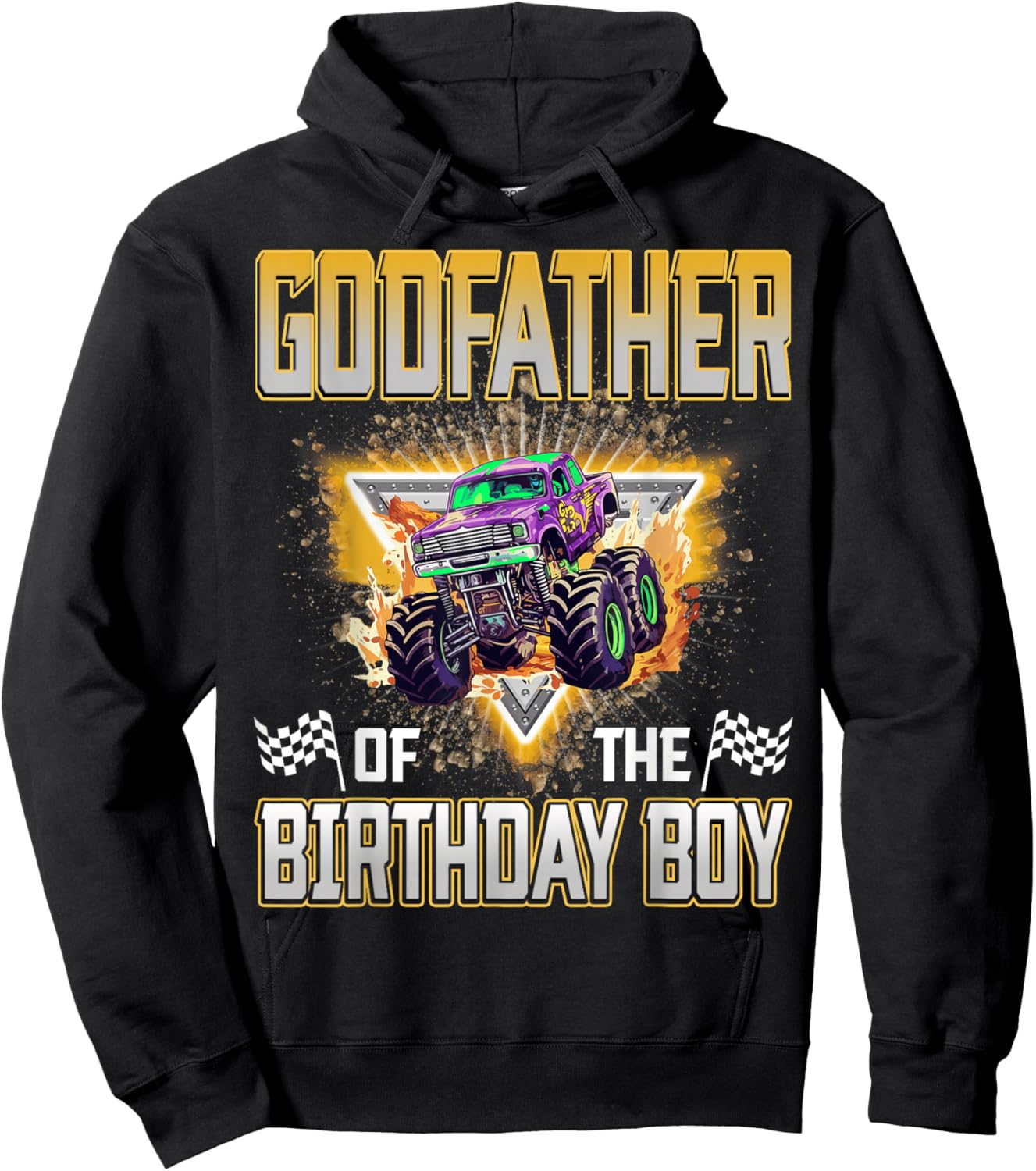 Godfather of The Birthday Boy Monster Truck Birthday Family Hoodie - Hoodie | Black