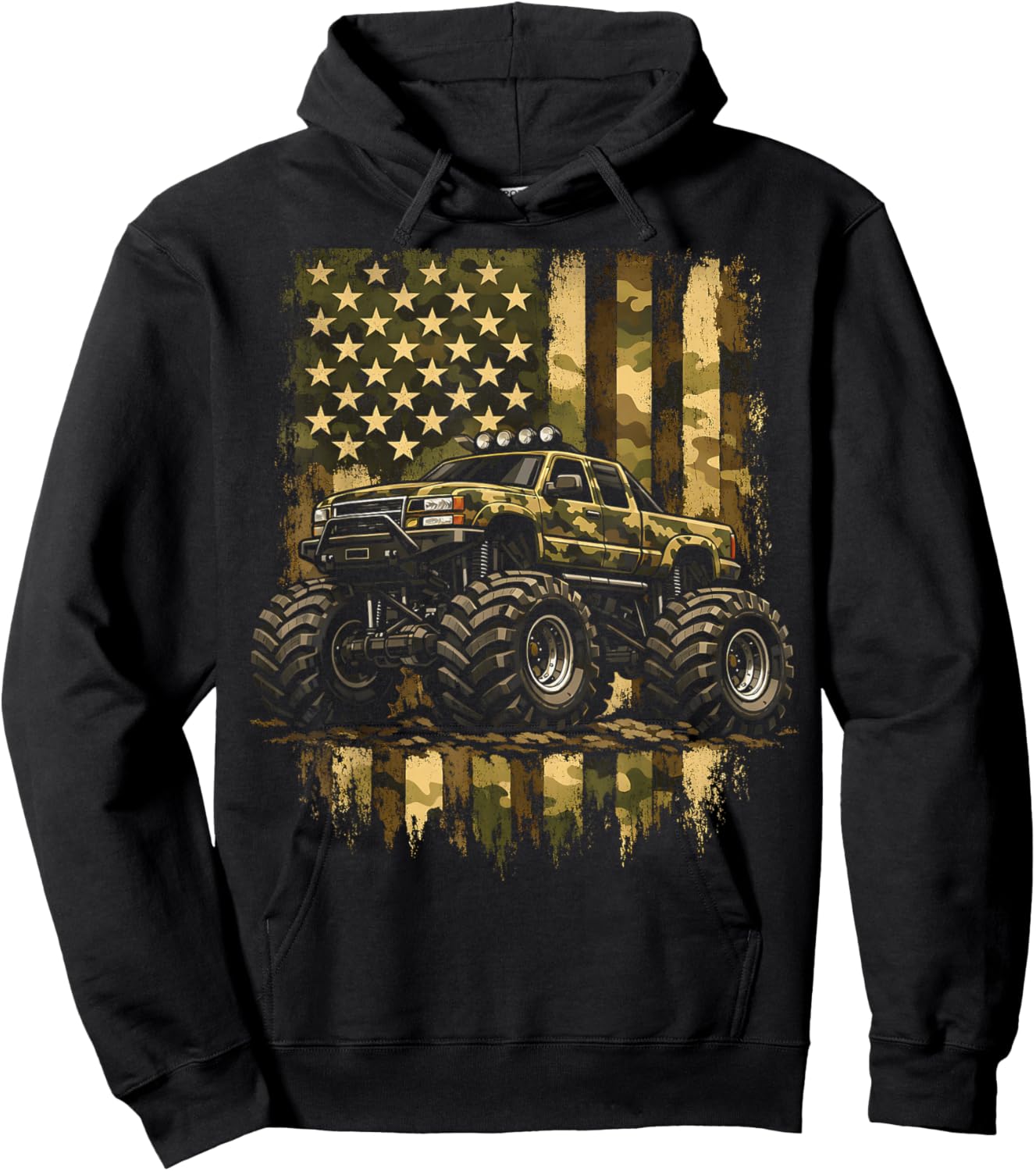 Retro Monster Trucks Vintage Monster Truck USA American Flag Hoodie - Hoodie | Black