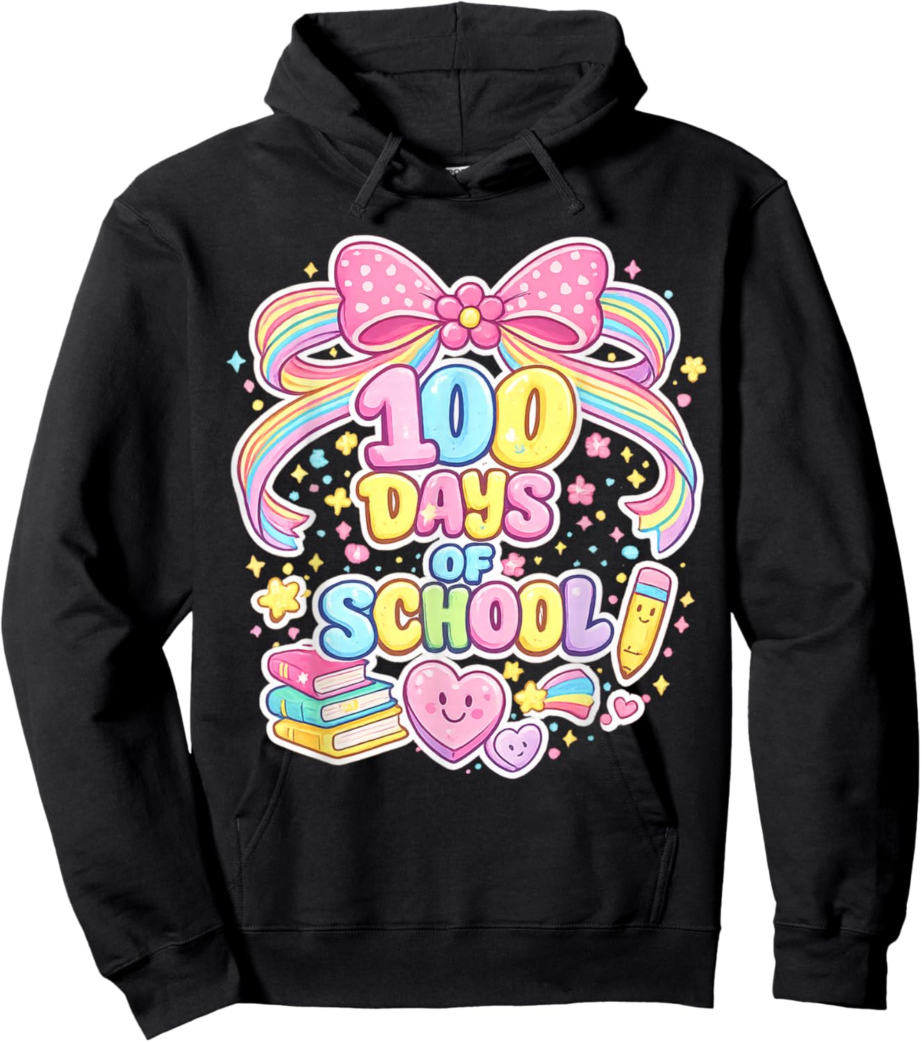 100th Day of School 100 Days Teacher Coquette Bow Girl Hoodie - Hoodie | Black