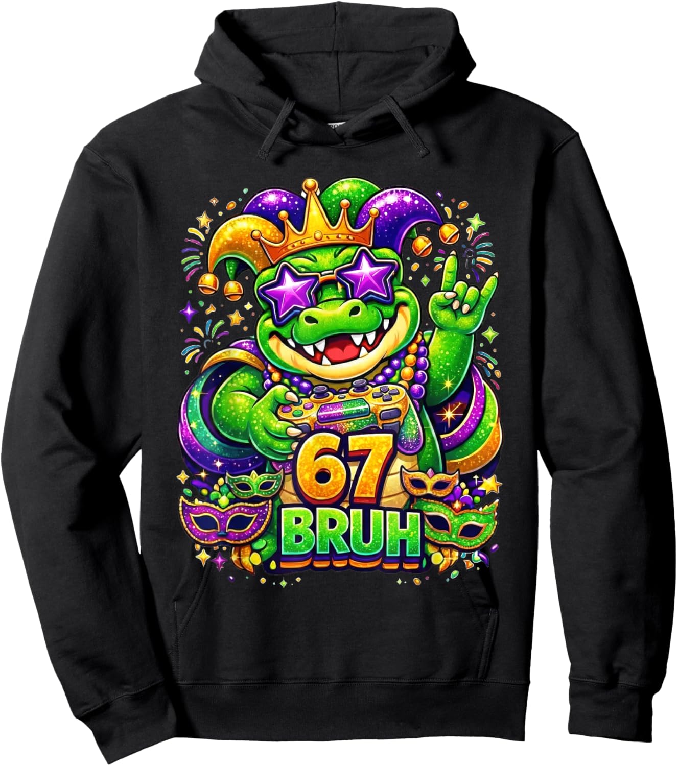 Mardi Gras Party Alligator Mardigator 67 Bruh Gamer Boys Hoodie - Hoodie | Black