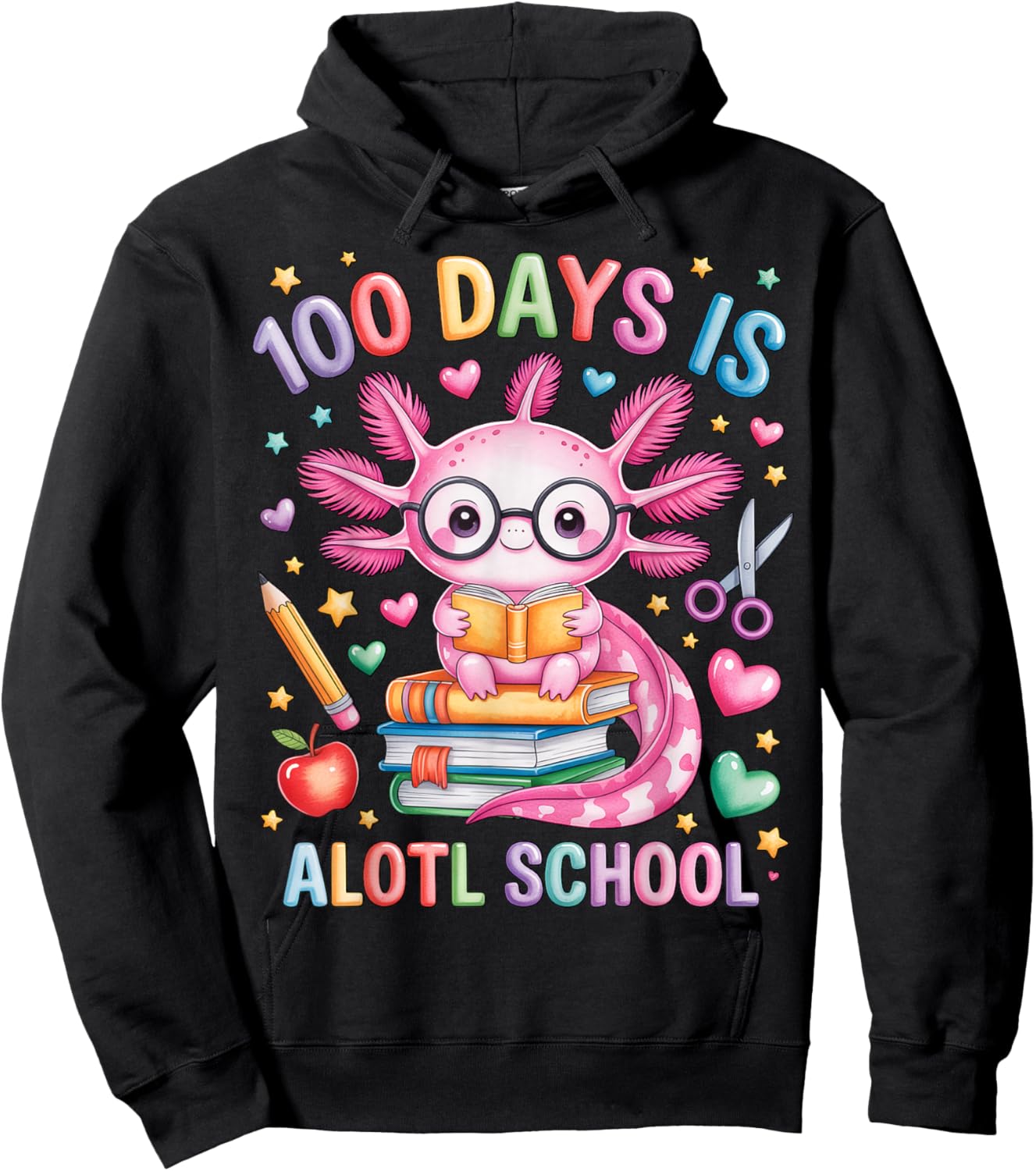 100 Days is Alotl School Axolotl Lovers 100th Day of School Hoodie - Hoodie | Black