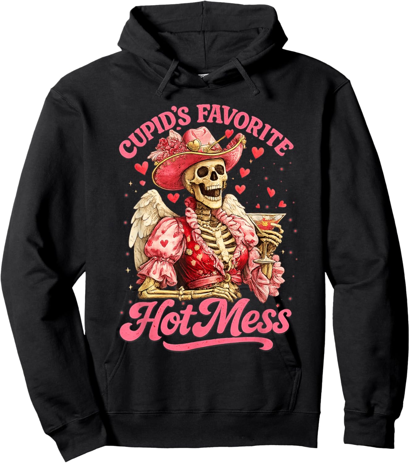 Retro Cupid's Favorite Hot Mess Funny Skeleton Valentine Day Hoodie - Hoodie | Black
