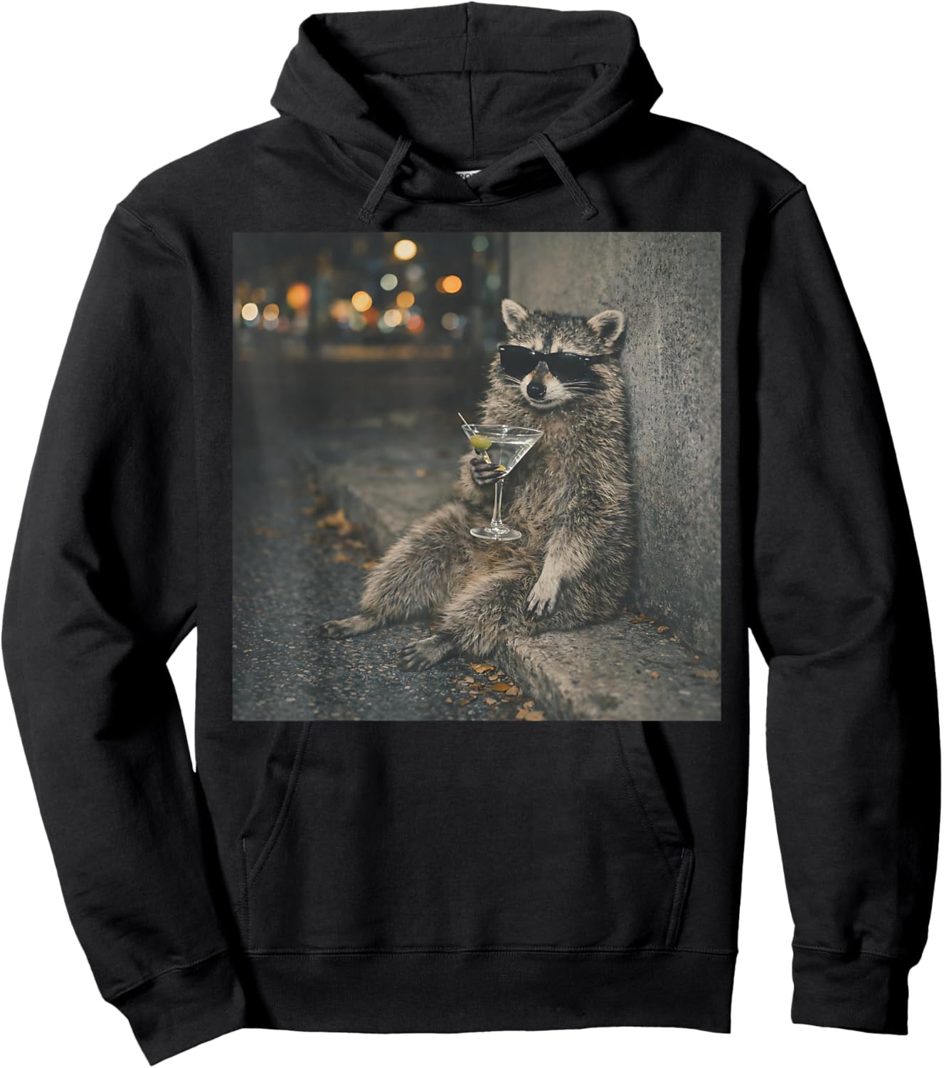 Raccoon Drinking Martini Funny Animal Meme Men Women Hoodie - Hoodie | Black