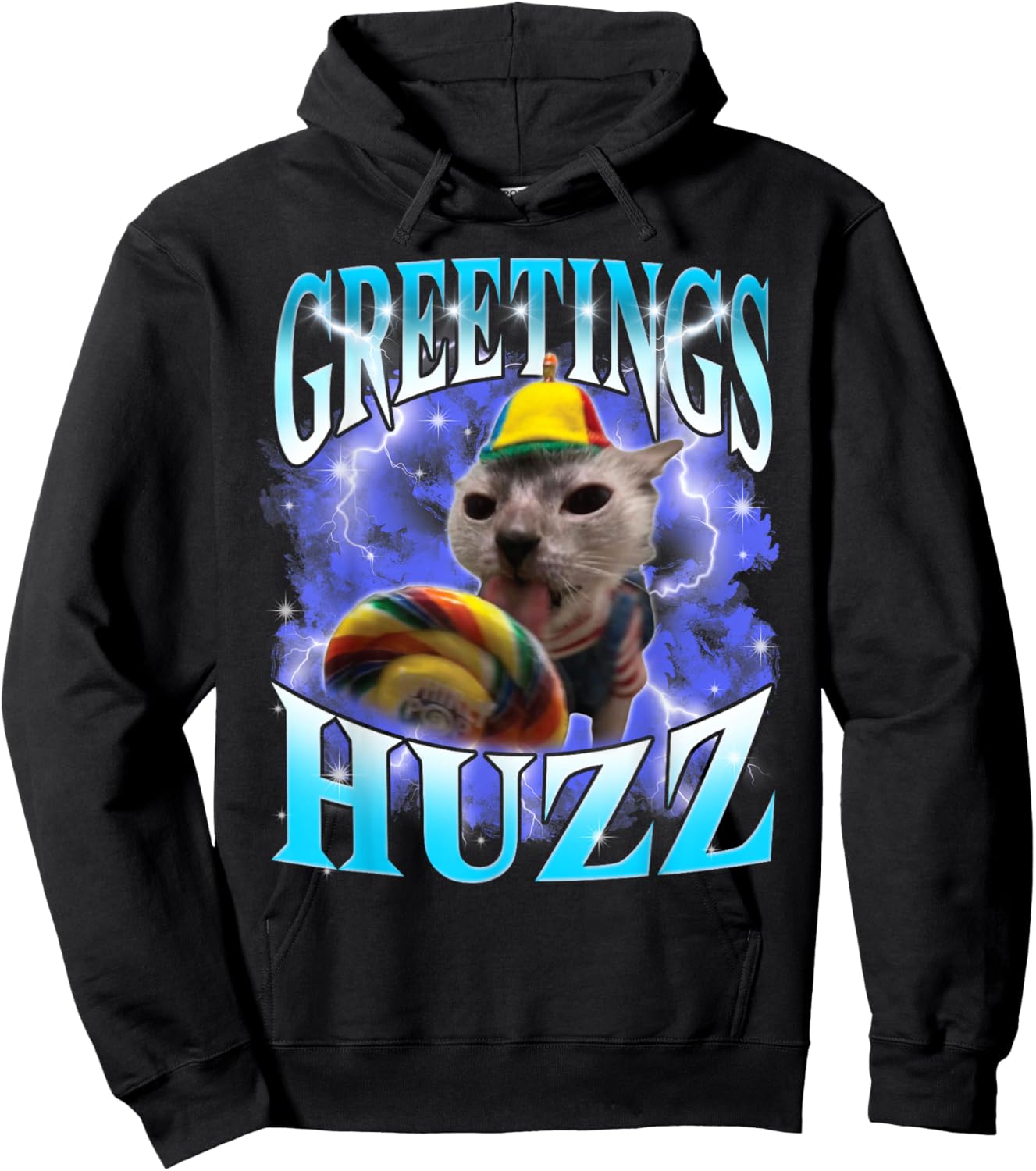 Funny Gen Z Gen Alpha Slang Cat Meme Greetings Huzz Cat Meme Hoodie - Hoodie | Black