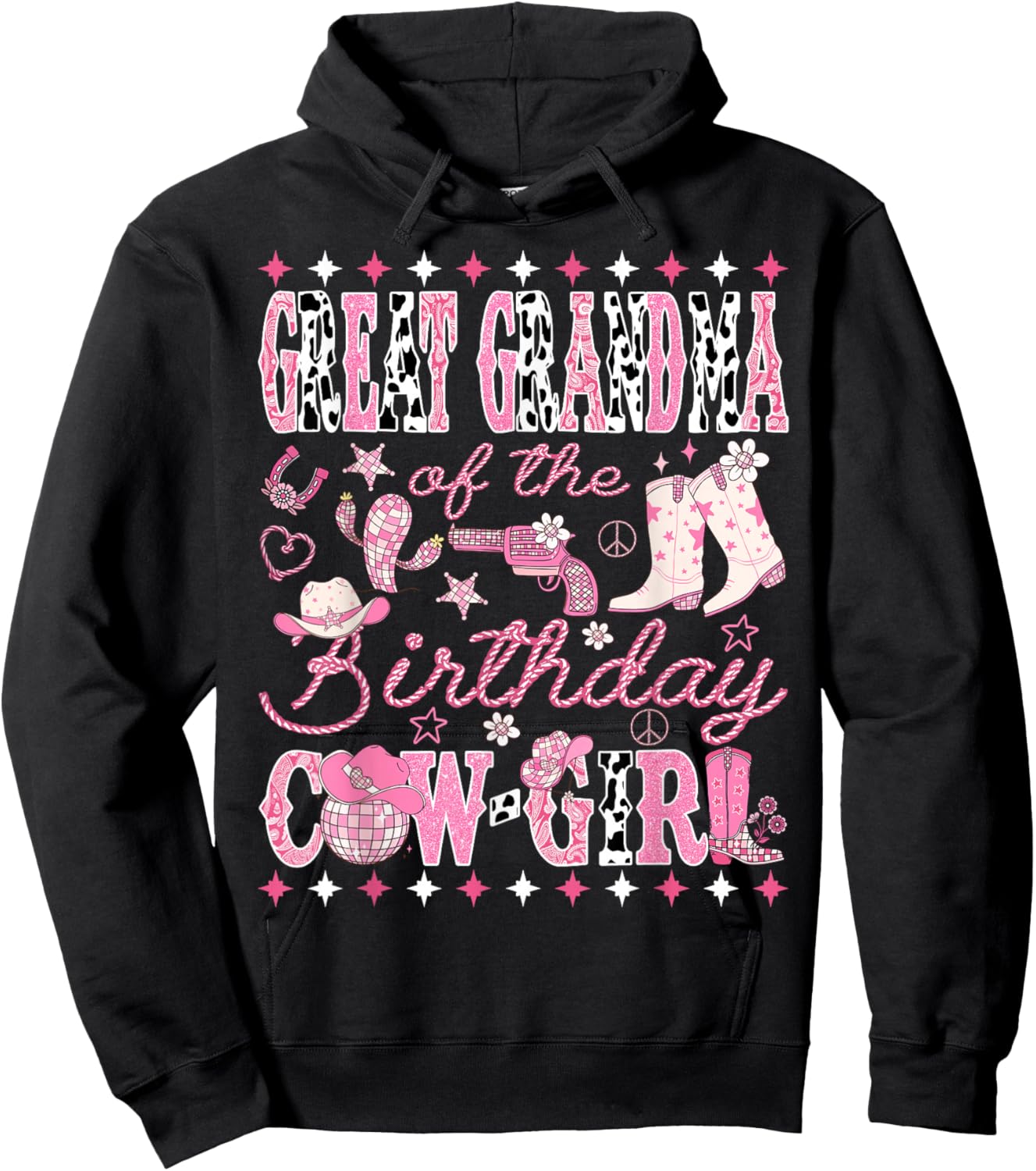 Great Grandma of The Birthday Cow-Girl Rodeo Western Disco Hoodie - Hoodie | Black