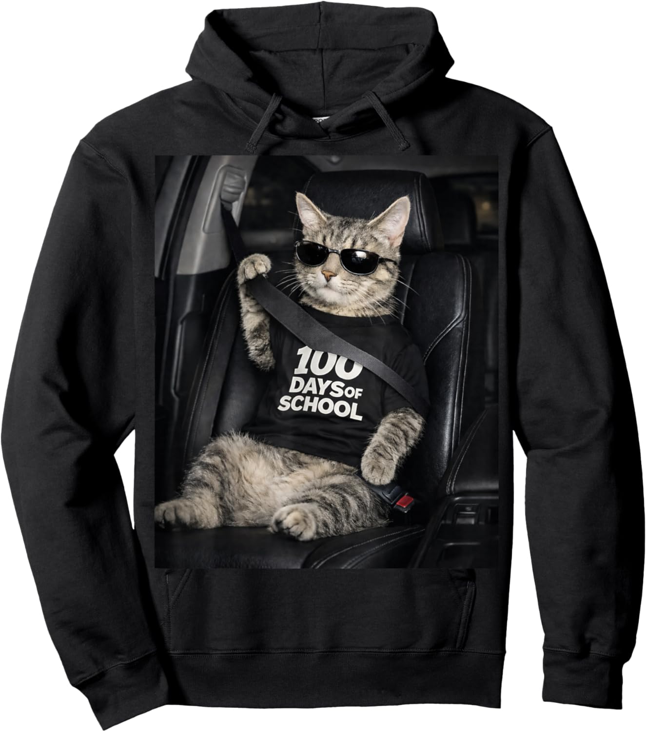 100 Days of School Cool Cat Seatbelt Funny Hoodie - Hoodie | Black