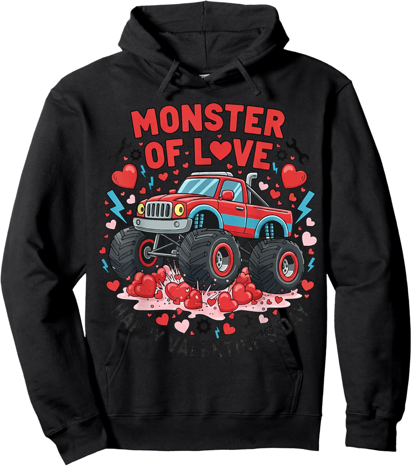 Valentines Day Monster of Love Monster-Truck Boys Hoodie - Hoodie | Black