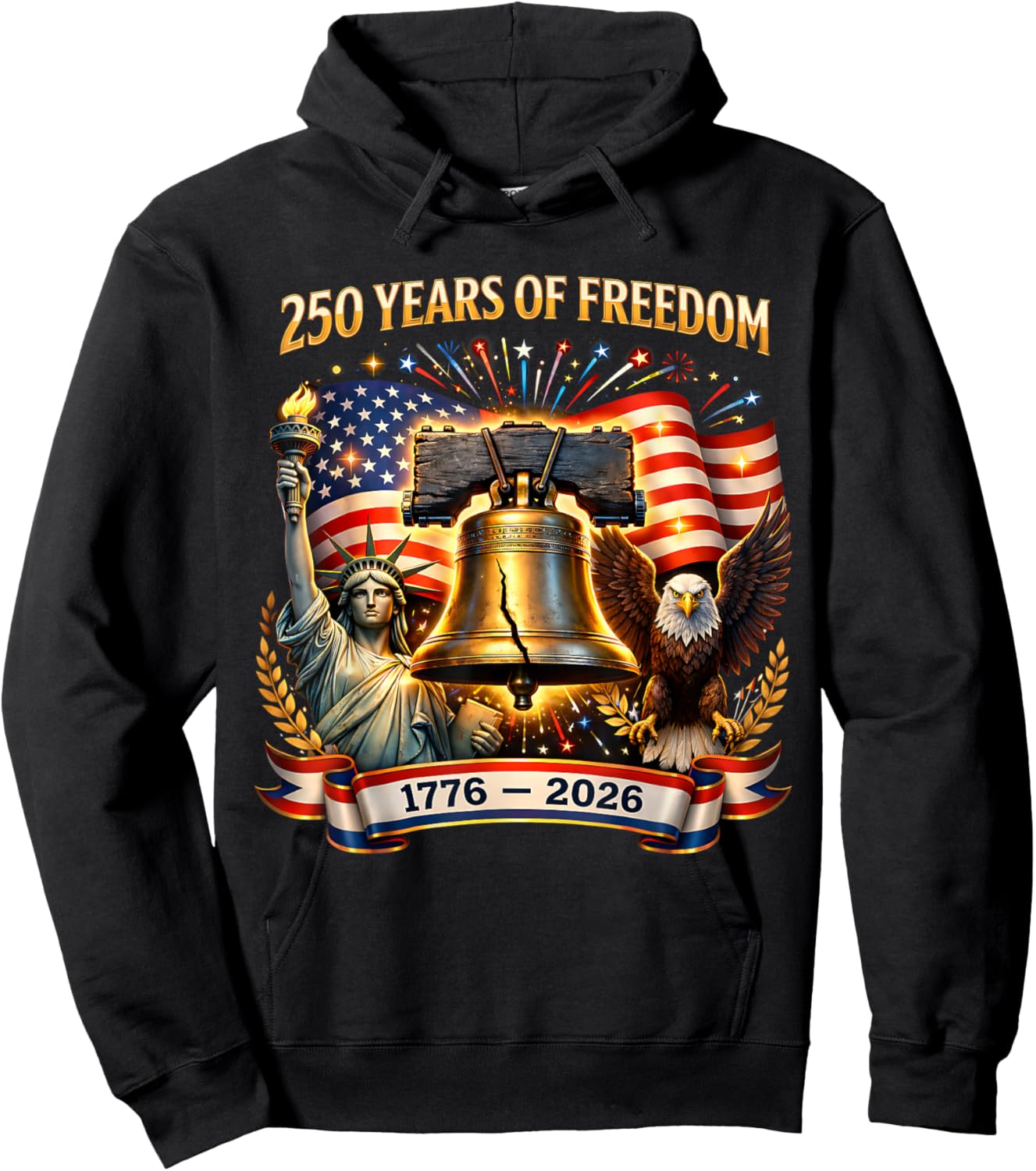 Patriotic Eagle and Flag 250 Years 1776-2026 4th of July Hoodie - Hoodie | Black