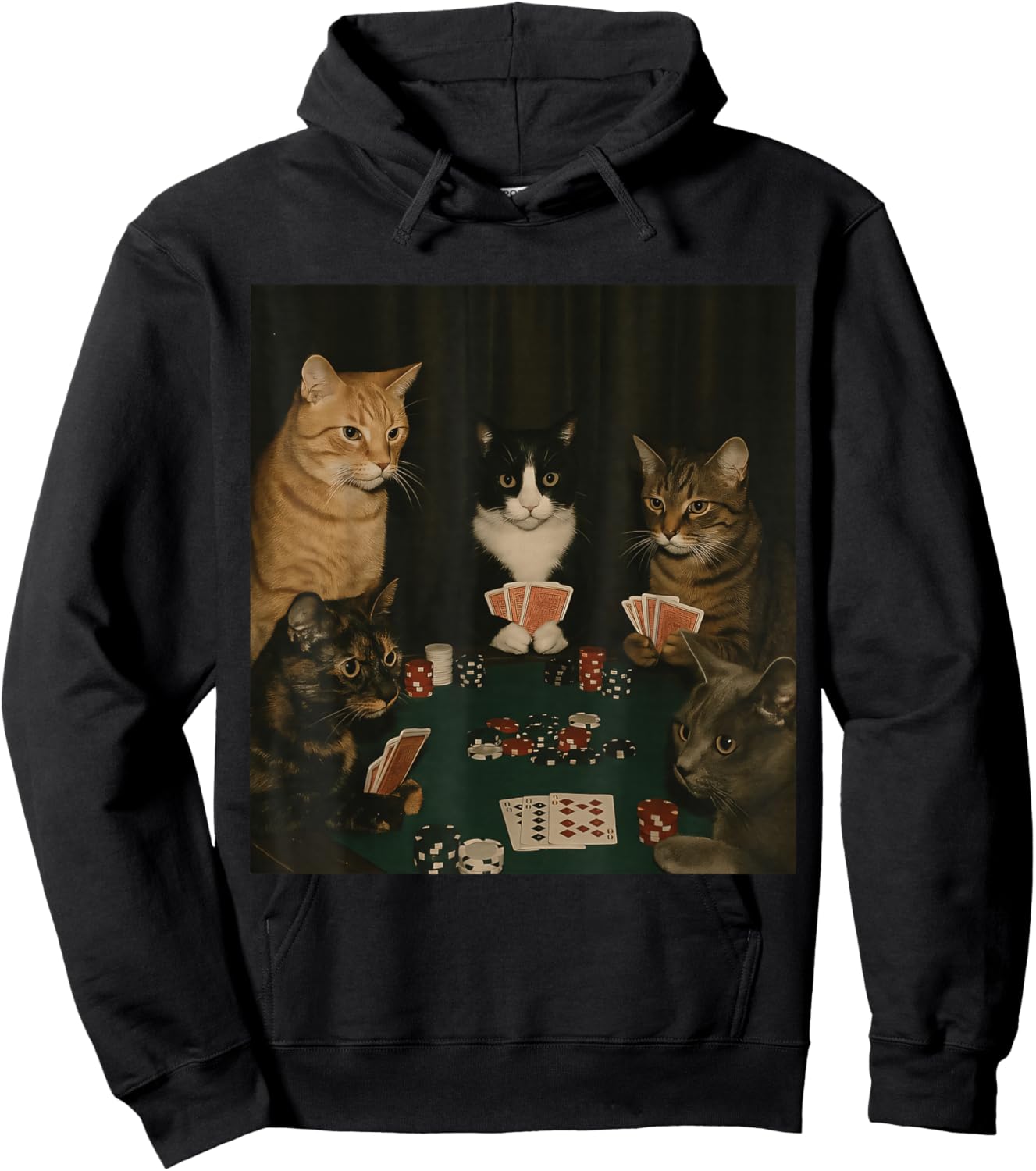Vintage Cats Playing Poker Kitty Meme Cute Cat Lover Graphic Hoodie - Hoodie | Black
