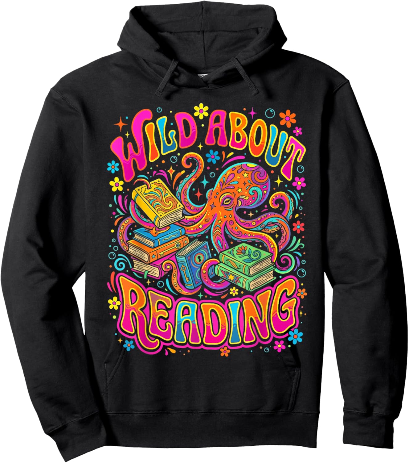 Wild About Reading Kids Book Lover Animals Bookish Librarian Hoodie - Hoodie | Black