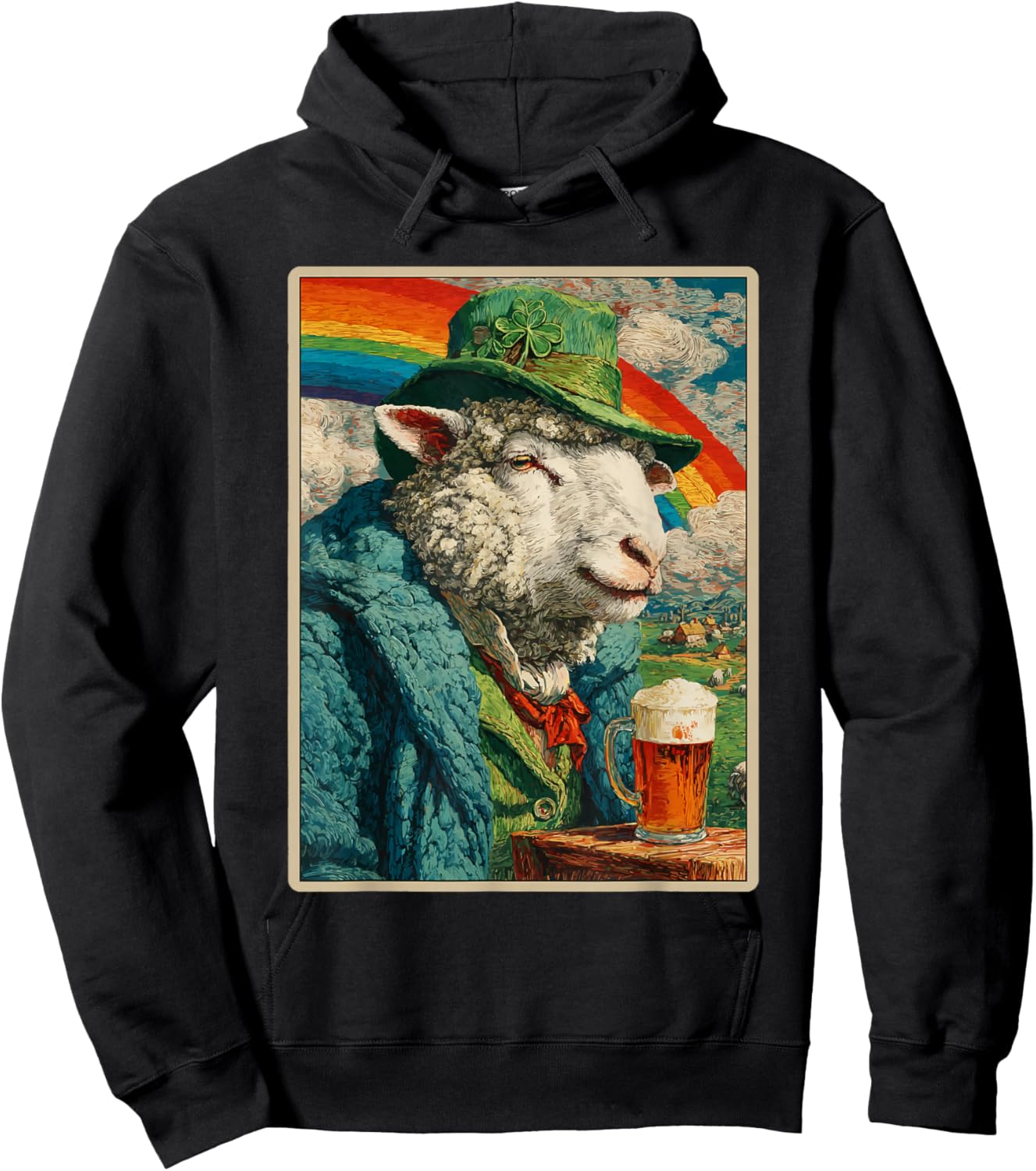 Retro Irish Sheep Drinking Beer Vintage St Patricks Day Hoodie - Hoodie | Black