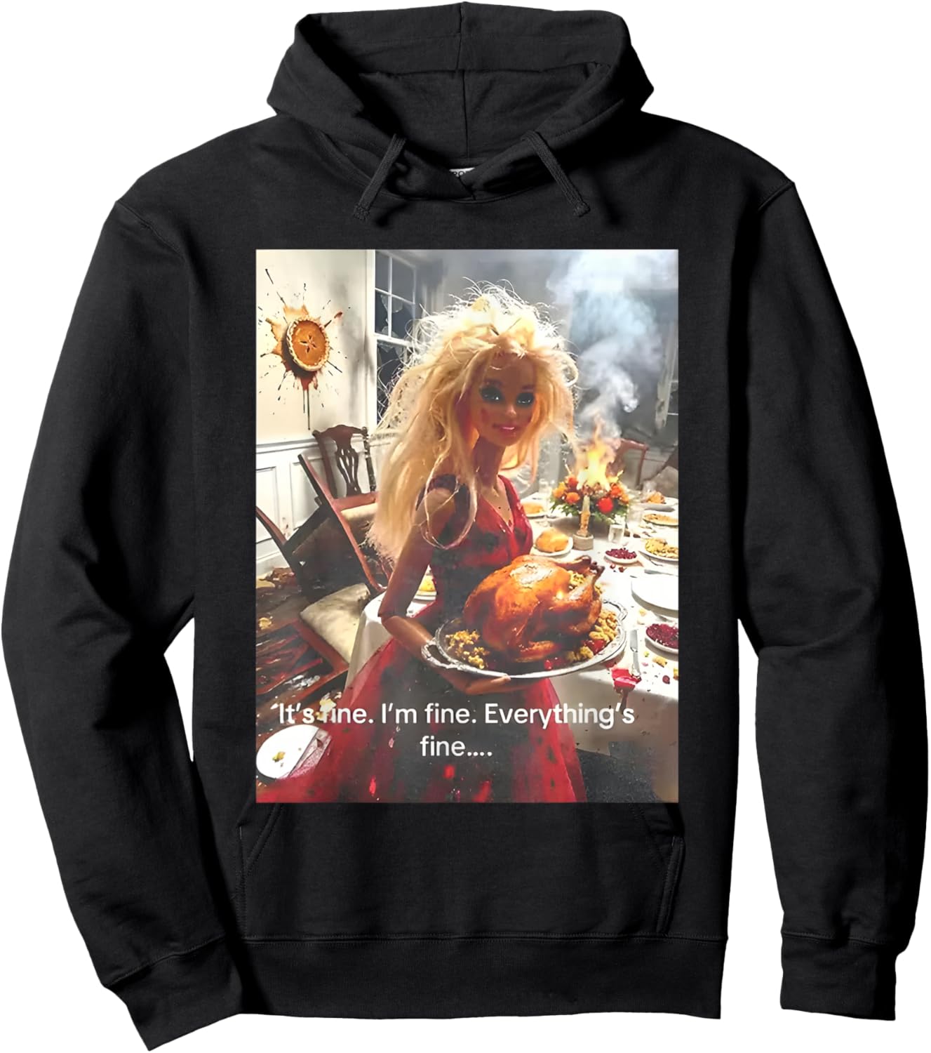 Funny Disgusting Doll face Meme It's Fine I'm Fine Hoodie - Hoodie | Black