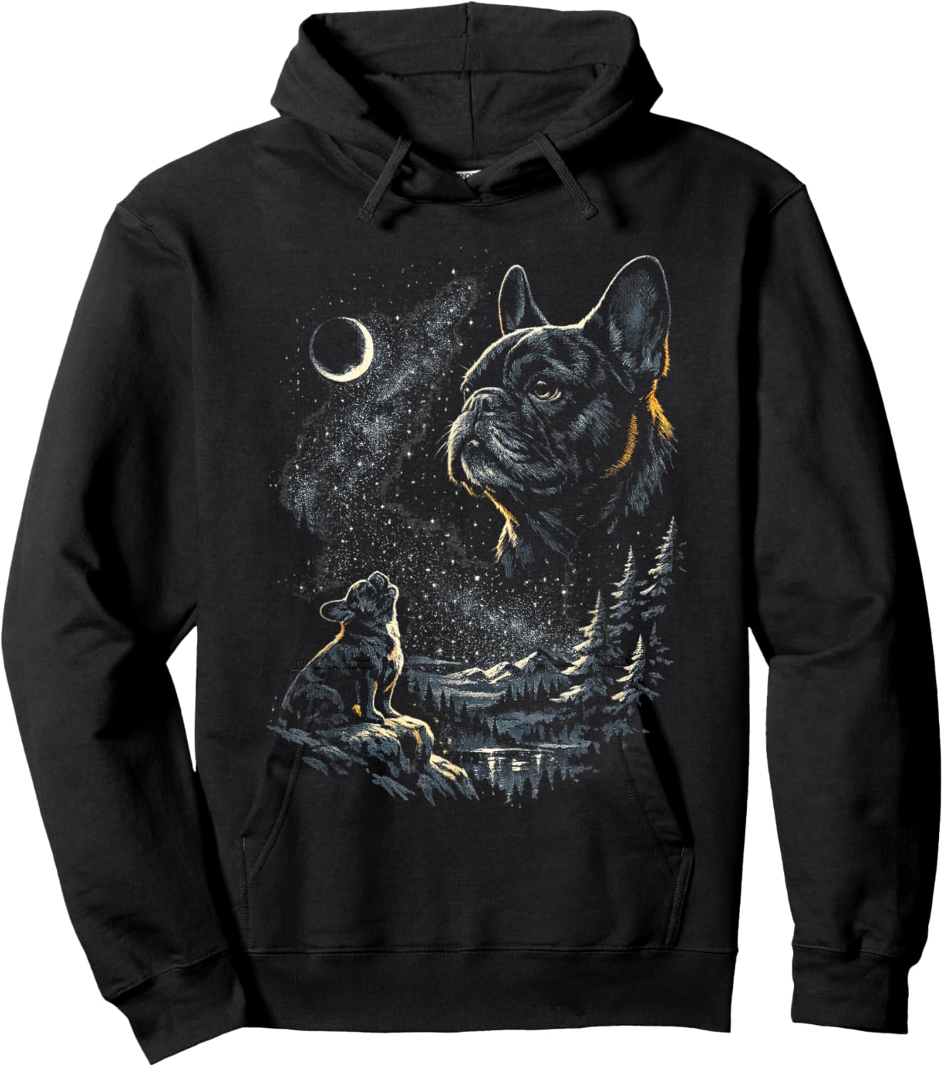 French Bulldog Howling at Moon Vintage 90s Funny Graphic Hoodie - Hoodie | Black