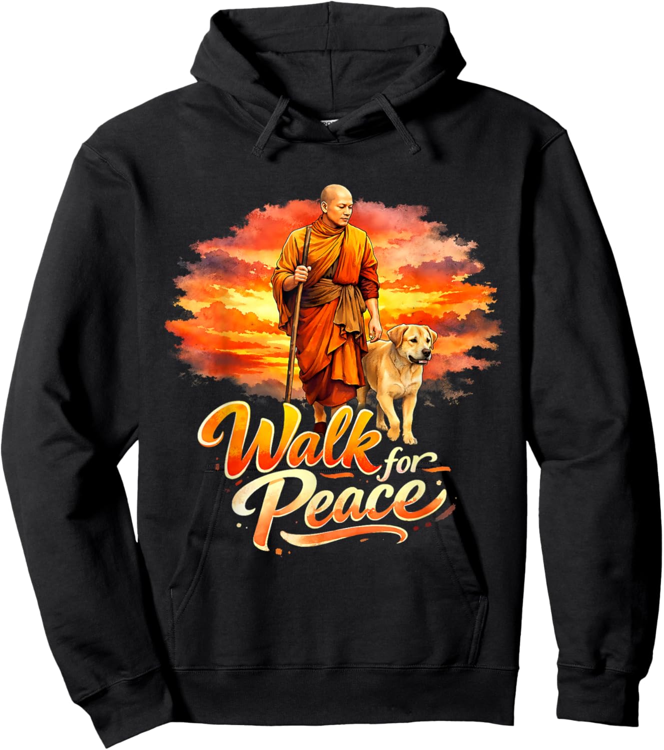 Walk for Peace Mindful Monk Spiritual Art Hoodie - Hoodie | Black