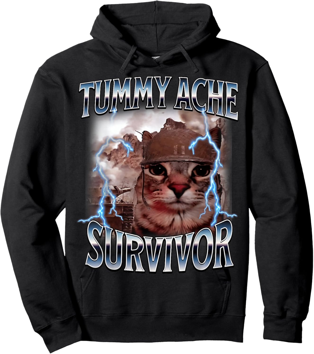 Tummy Ache Survivor Funny Cat Meme I Survived Today's Tummy Hoodie - Hoodie | Black