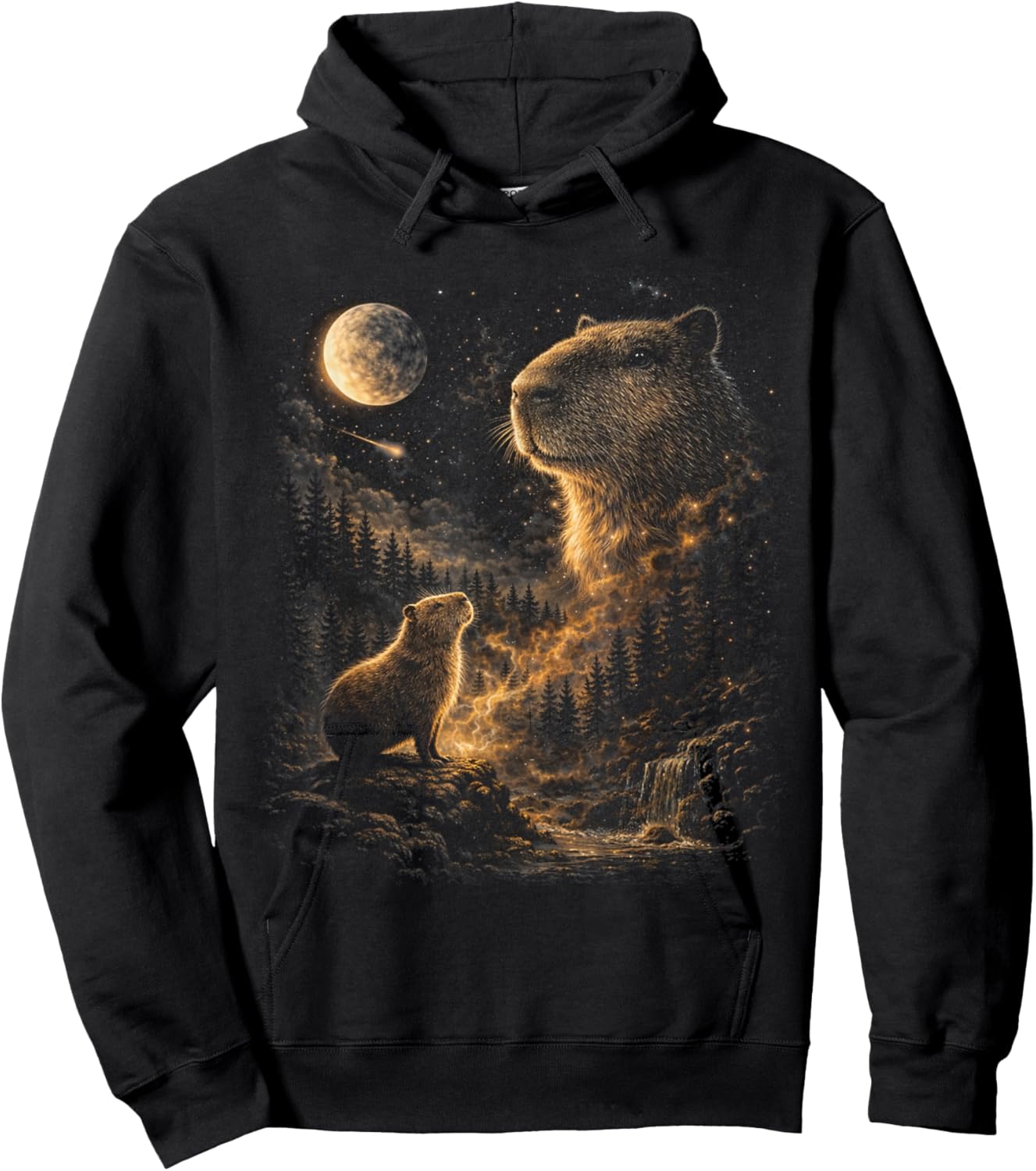 Capybara Howling Moon Meme Vintage 90s Capybara Lovers Hoodie - Hoodie | Black