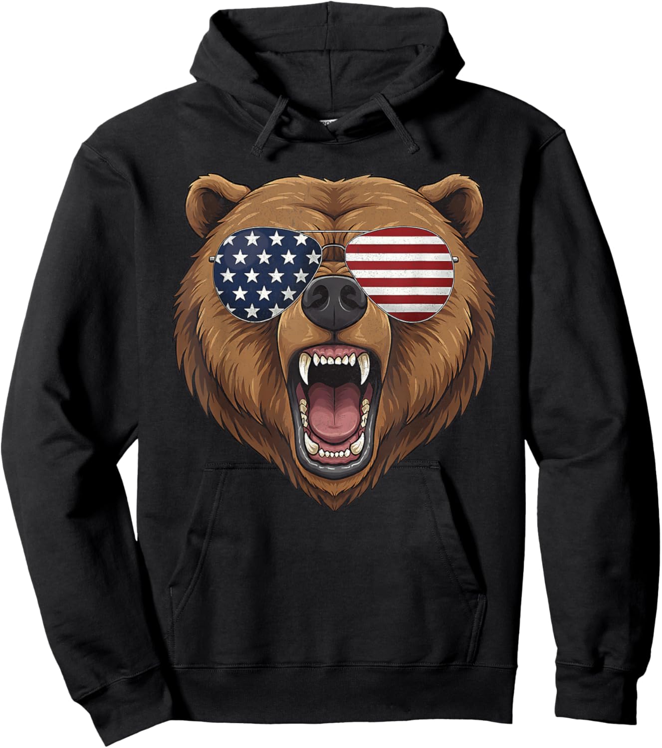 Bear Animal Graphic with USA Sunglasses Hoodie - Hoodie | Black