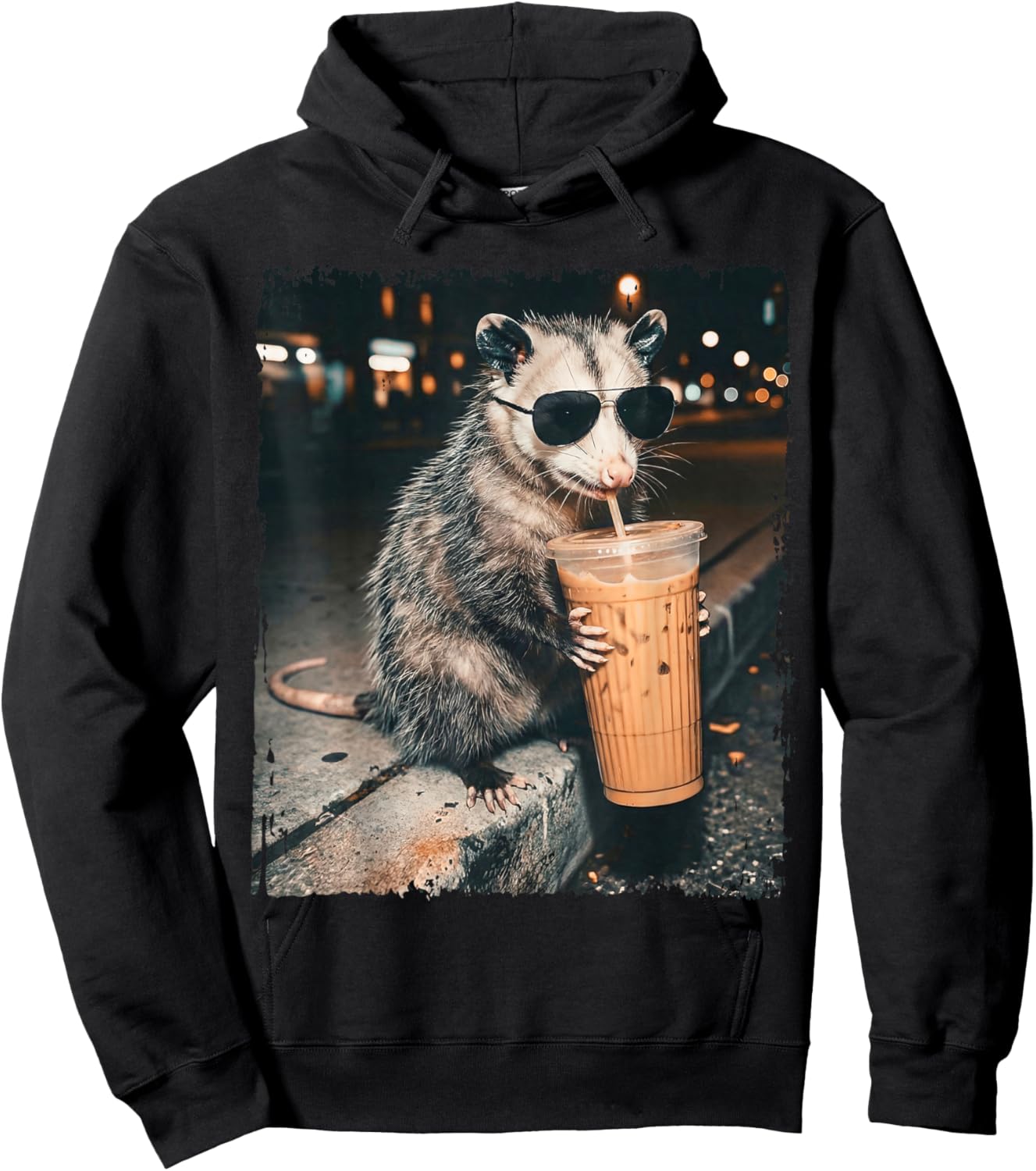 Opossum Drinking Iced Coffee Funny Possum Meme Men Women Hoodie - Hoodie | Black