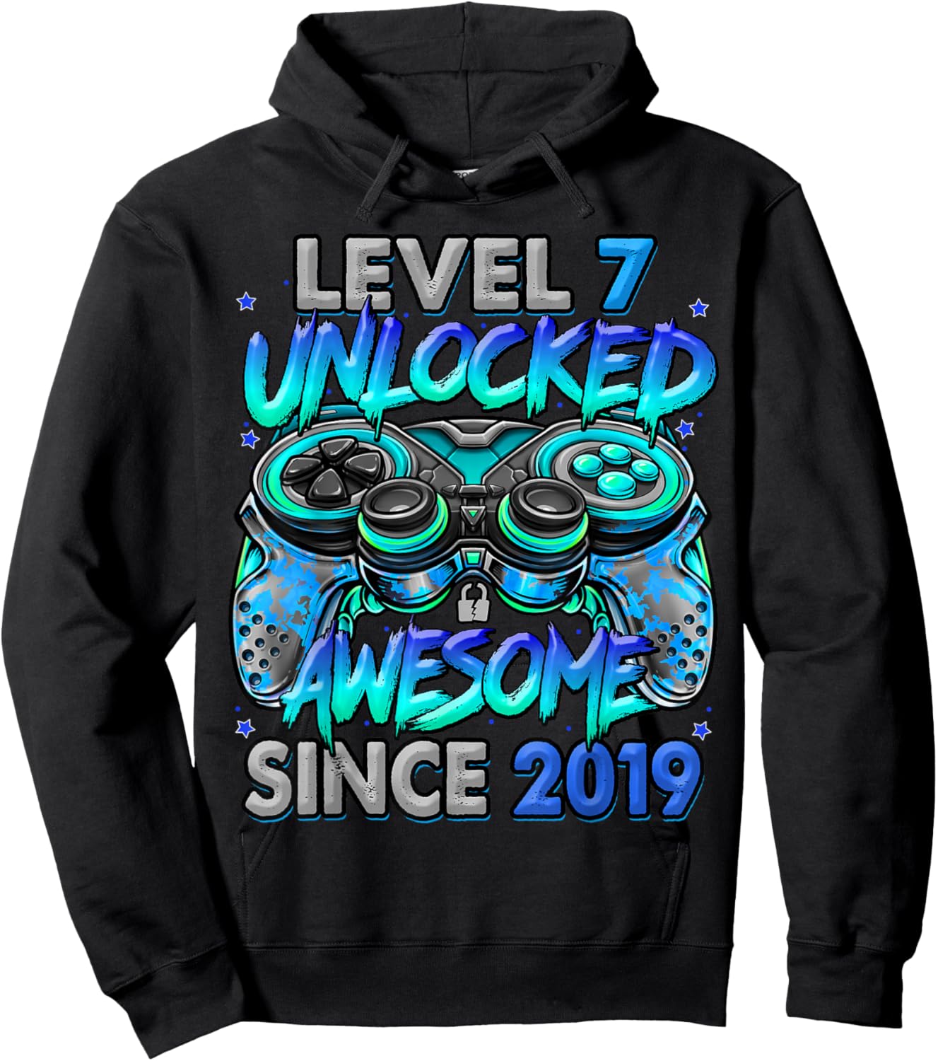 Level 7 Unlocked Awesome Since 2019 7th Birthday Gaming Hoodie - Hoodie | Black