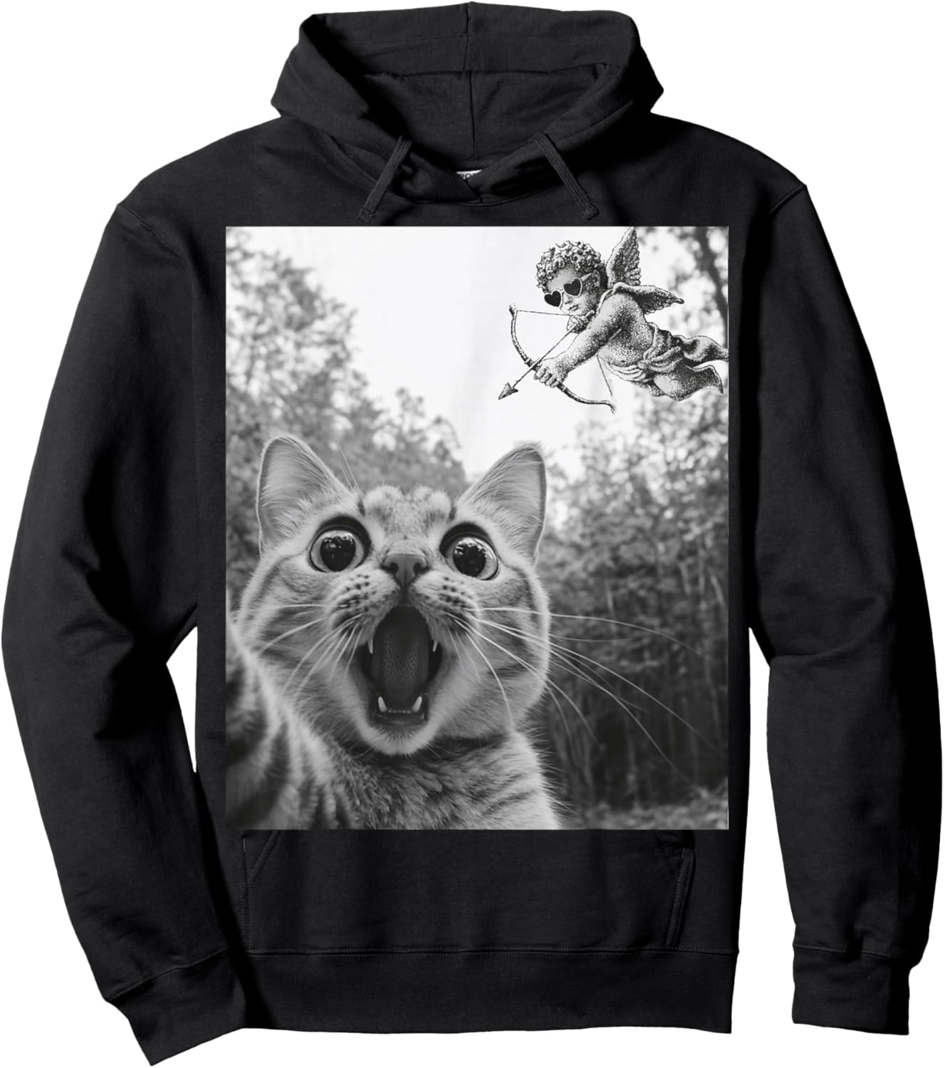 Cat Selfie with Cupid Funny Valentines Cat Lover Kids Hoodie - Hoodie | Black