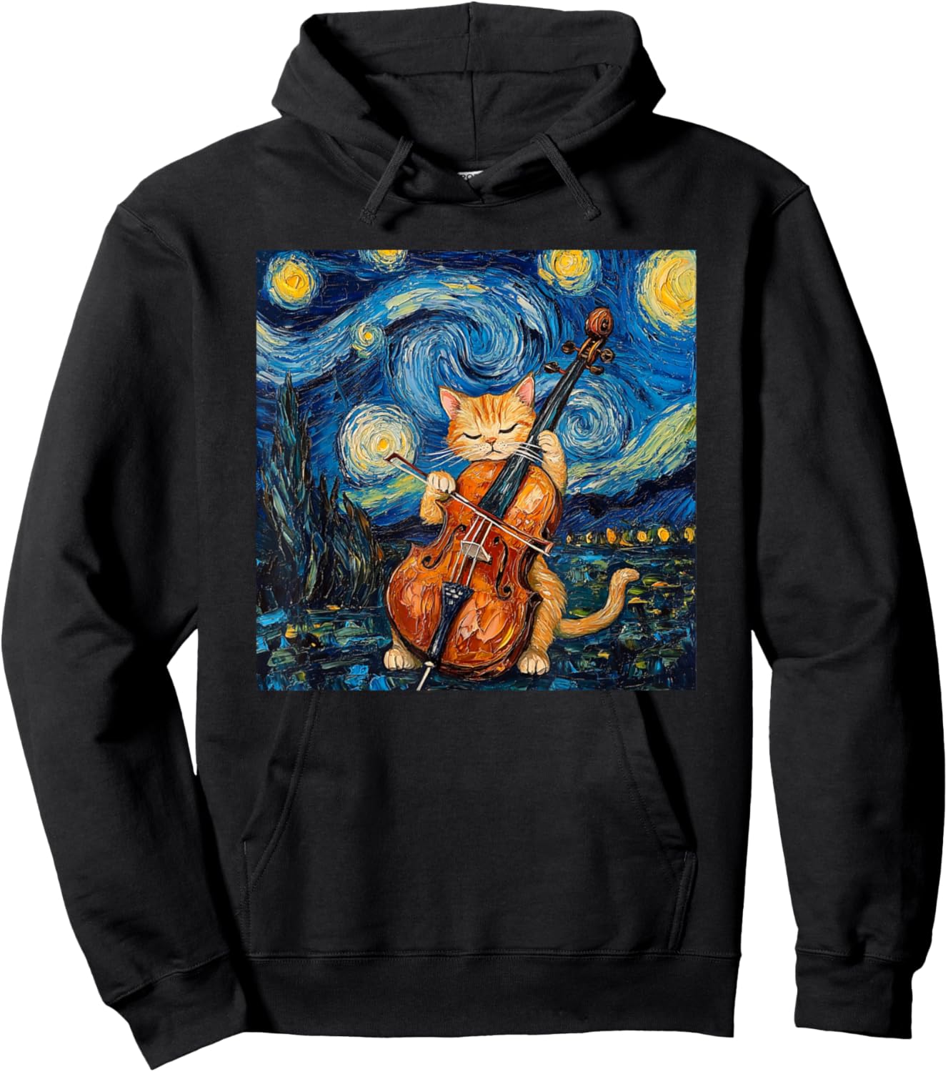 Funny Cello Player Cat Shirt Men Kids Hoodie - Hoodie | Black
