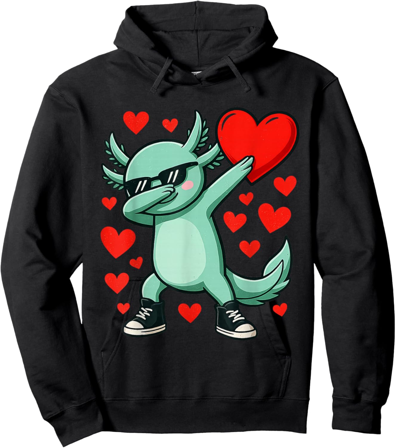Dabbing Axolotl Heart Valentines Day As Girls Boys Kids Hoodie - Hoodie | Black