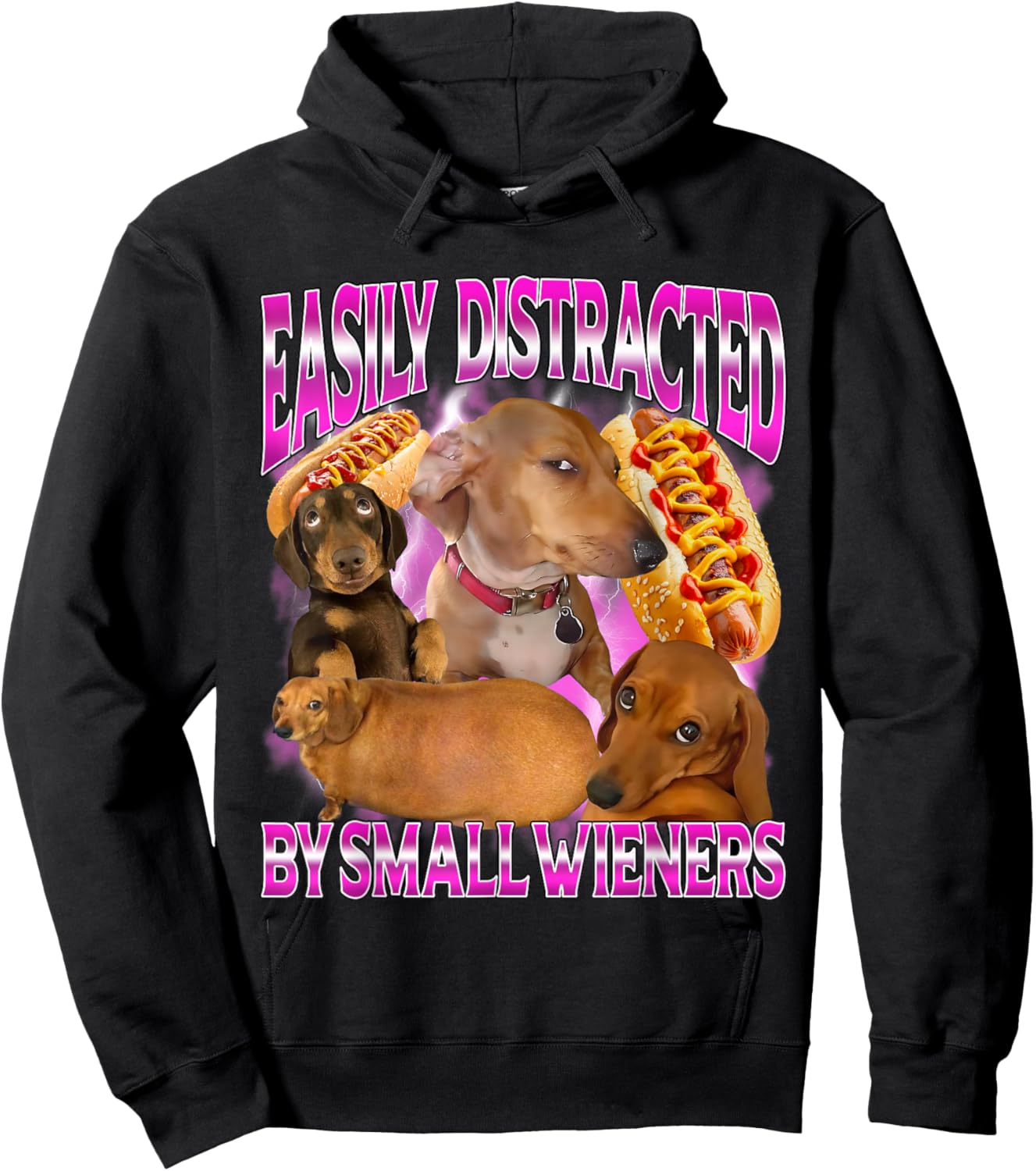 Easily Distracted by Small Wieners Funny Offensive Dachshund Hoodie - Hoodie | Black
