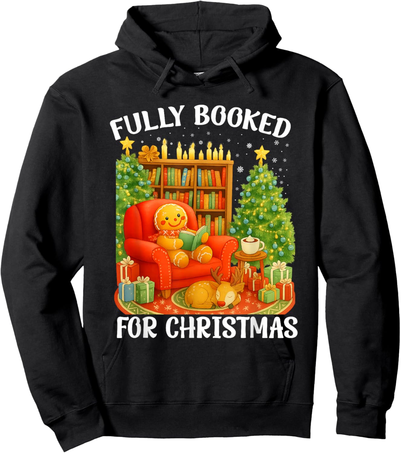 Fully Booked for Christmas Funny Holiday Book Lover Santa Hoodie - Hoodie | Black