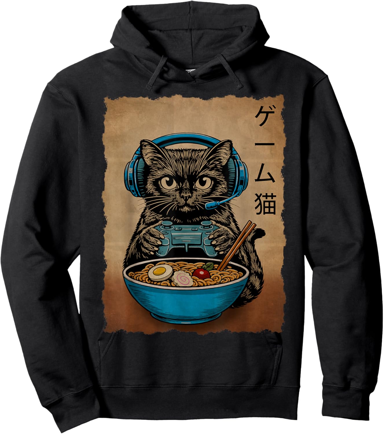 Gamer Cat Funny Teen Boys Gifts Japanese Ramen Cat Gaming Hoodie - Hoodie | Black