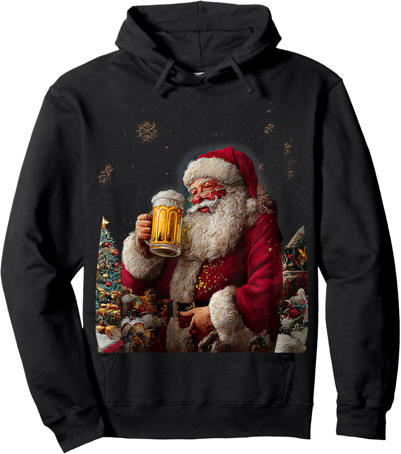 Christmas Santa Claus Beer Painting Hoodie - Hoodie | Black