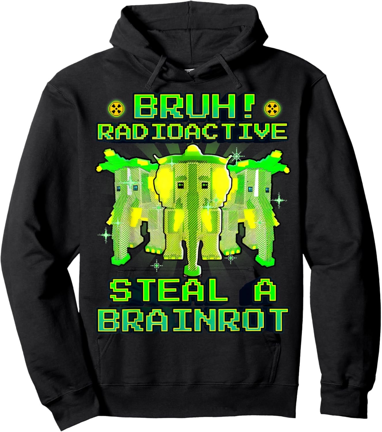 Bruh Radioactive Strawberry Elephant Funny Brainrot for Kids Hoodie - Hoodie | Black