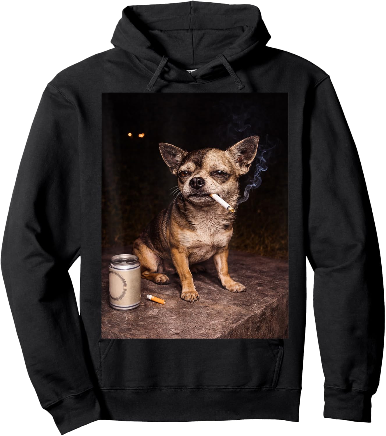 Funny Chihuahua Smoking Cigarette Beer Dog Meme Hoodie - Hoodie | Black
