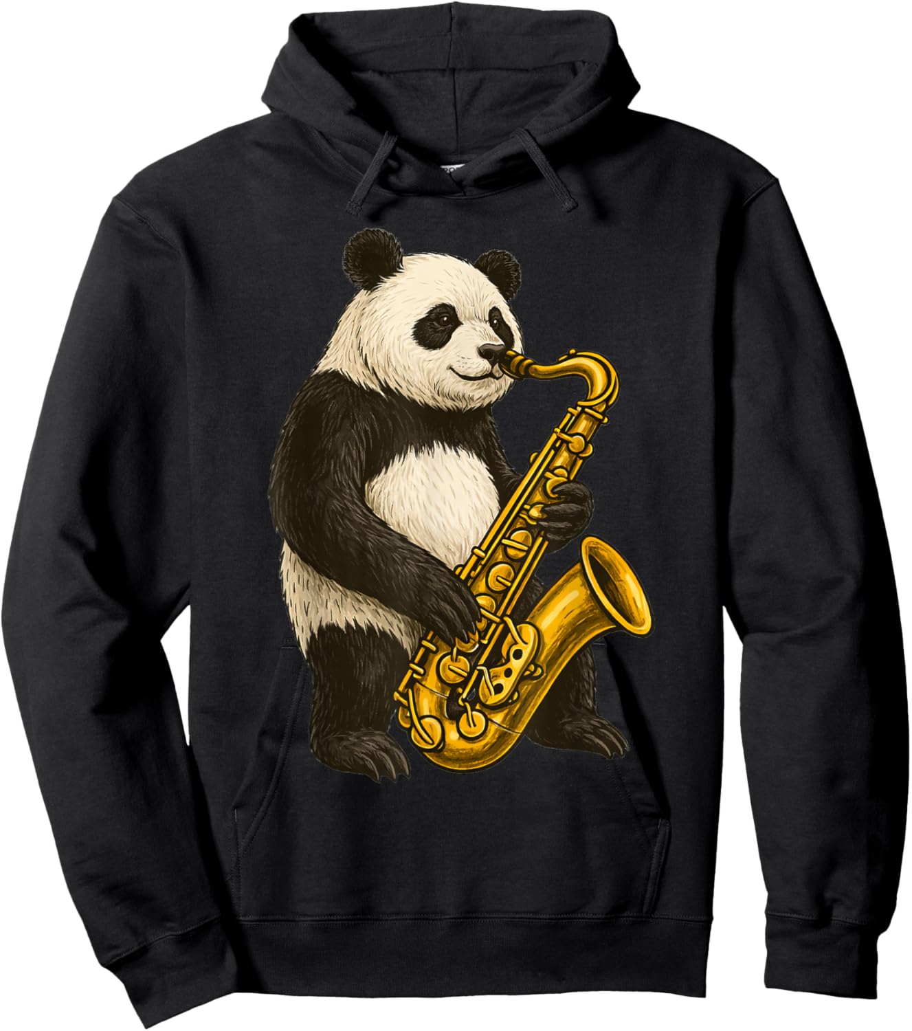 Cute Panda Bear Playing Saxophone Musician Music Hoodie - Hoodie | Black