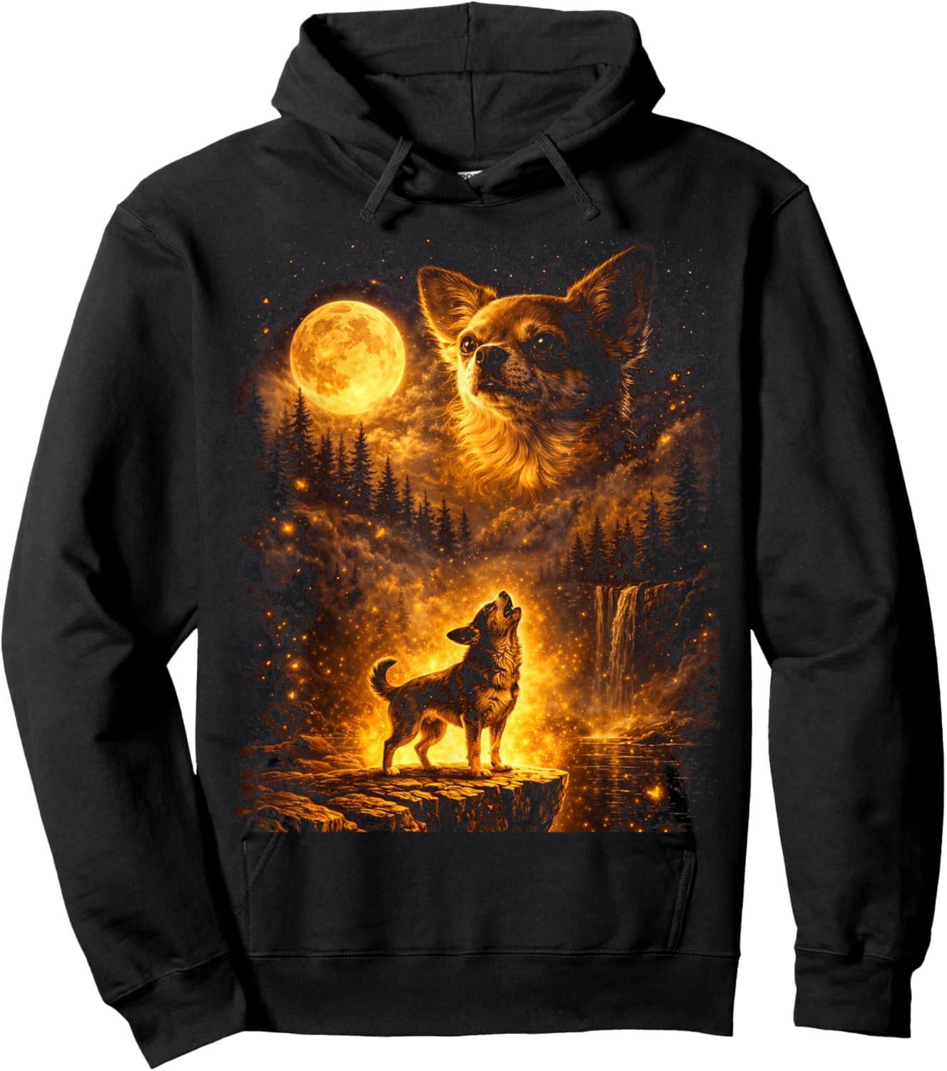 Vintage Moonlight Dog Funny Chihuahua Howling at The Moon Hoodie - Hoodie | Black
