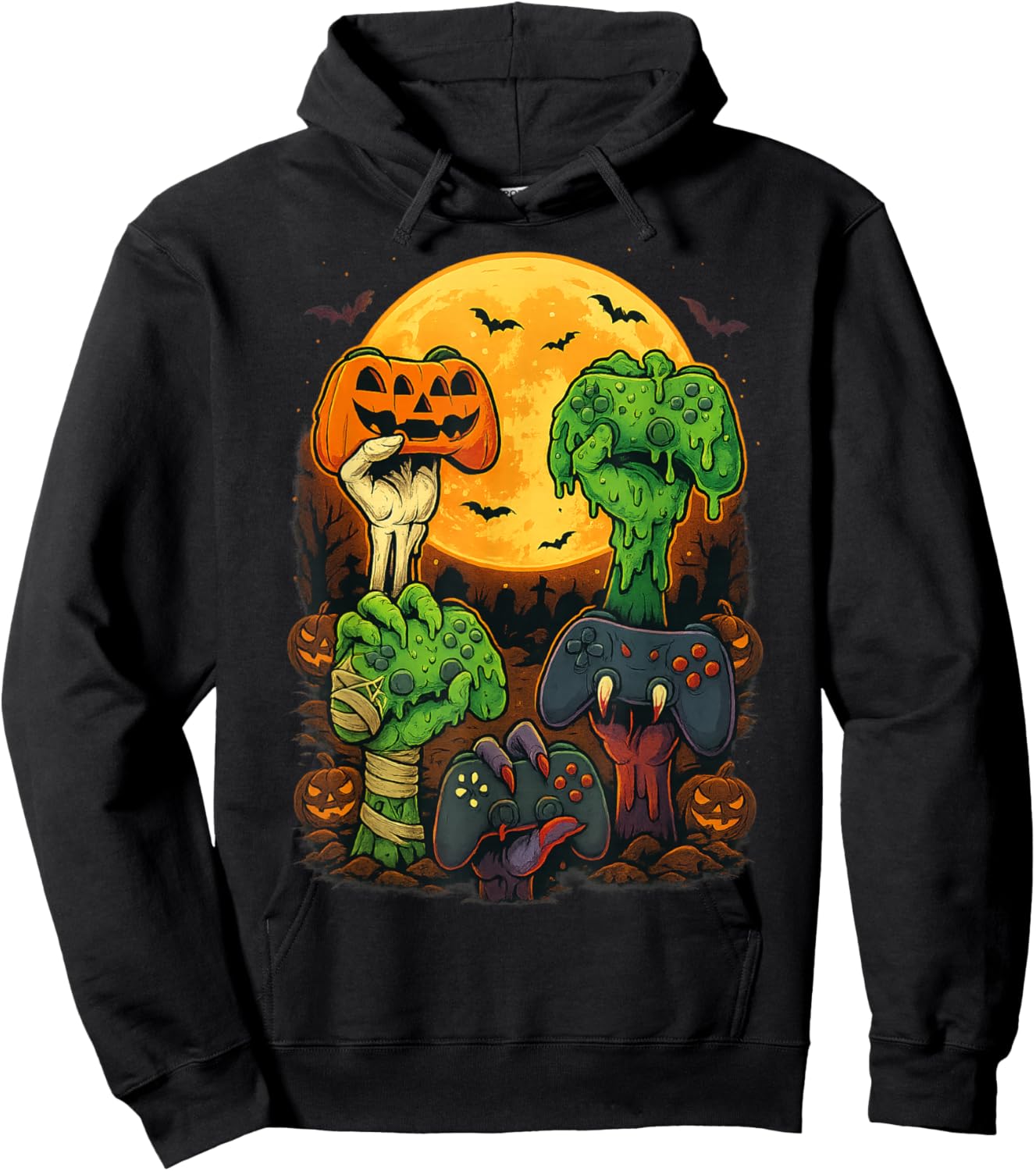 Halloween Skeleton Zombie Mummy Gaming Controller Boys Kids Hoodie - Hoodie | Black